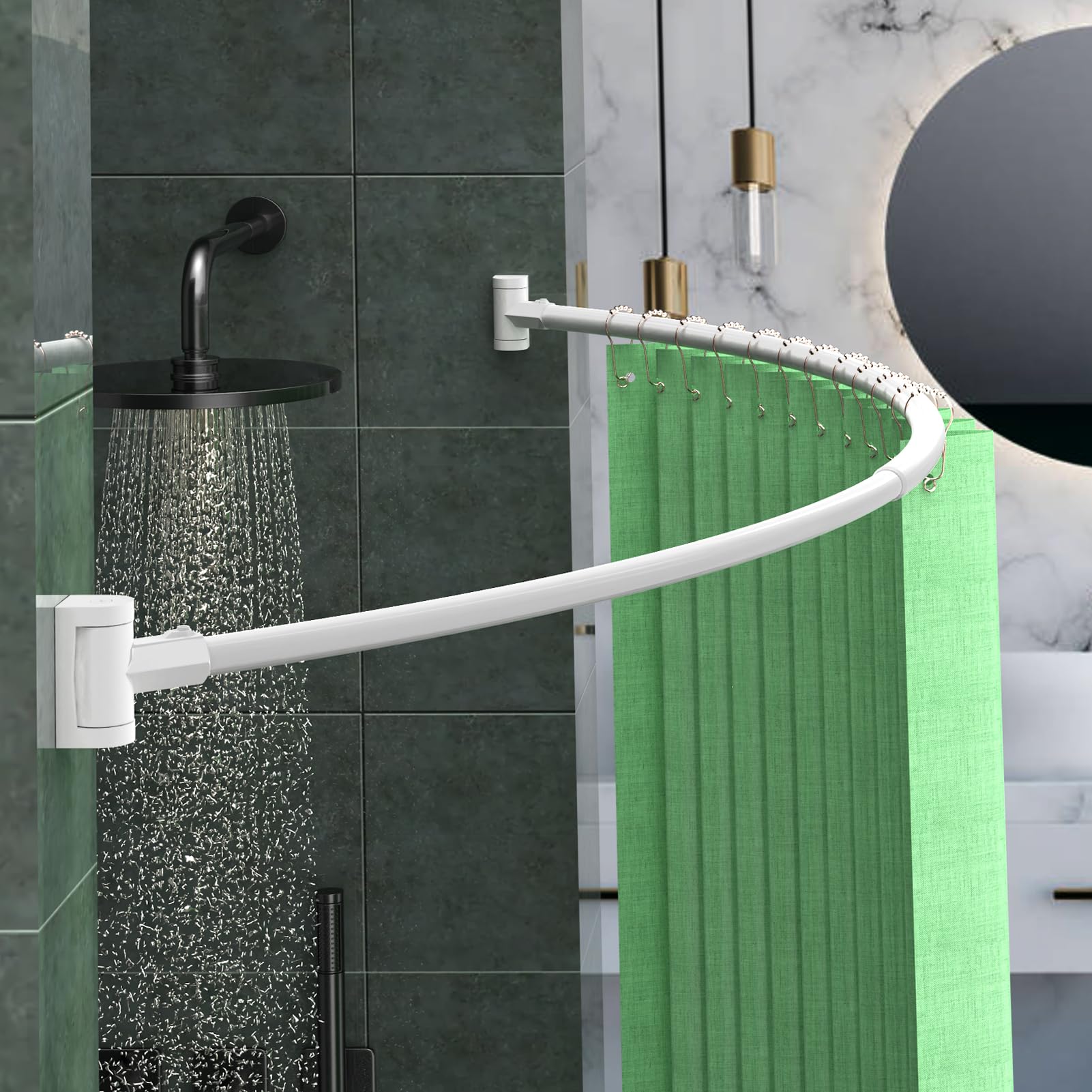 Adjustable Curved Shower Curtain Rod 38-72 Inches - Heavy Duty Metal Round Shower Rod with Rotating Brackets for Spacious Bathrooms (White, Requires Drilling) | Perfect for Modern Bathrooms & Walk-In Showers
