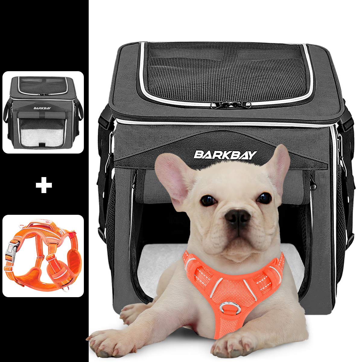 BARKBAY No Pull Dog Harness Large - Step in Reflective Dog Vest with Expandable Bike Basket Carrier - Adjustable Pet Safety Gear for Walking, Running & Cycling (Orange, Medium)