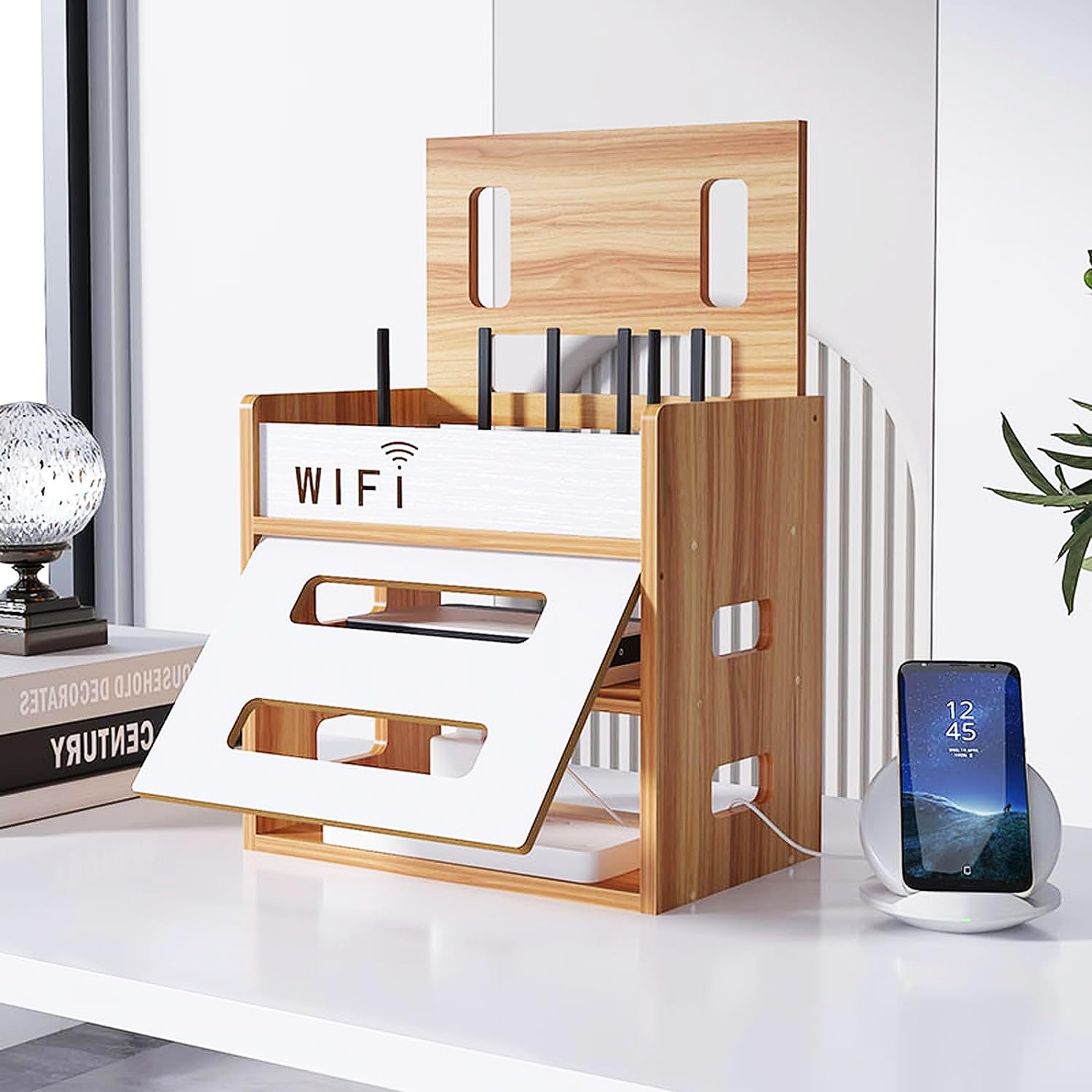 Catekro WiFi Router Storage Box - Decorative Cabinet to Hide Router and Modem, Cord Organizer for Home & Office - Perfect for Living Room, Bedroom, or Workspace
