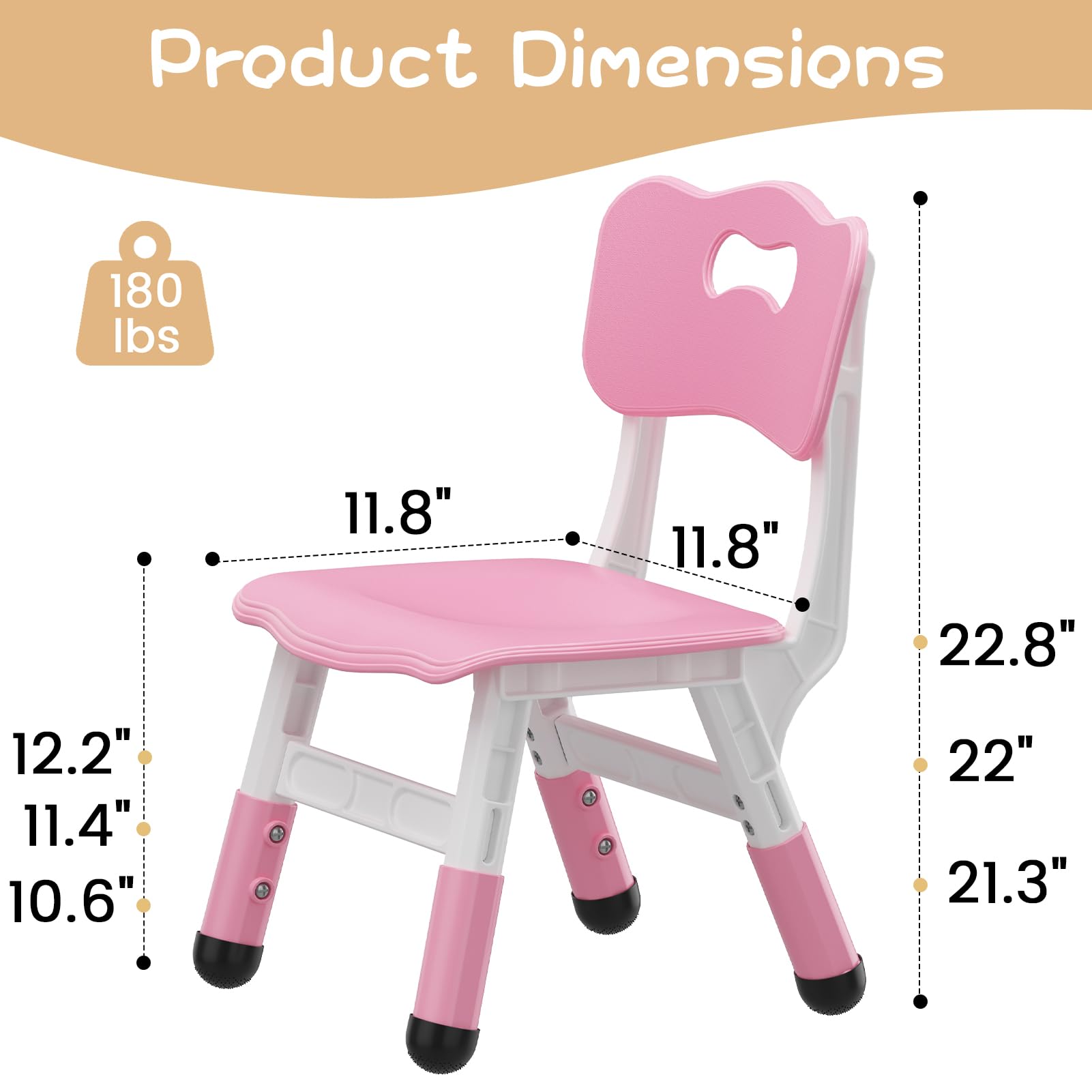 GAOMON Kids Chairs Set of 2 - 3-Level Height Adjustable Toddler Chairs for Boys & Girls Ages 2-6 - Durable Plastic Children's Chairs for Home, Classroom, Nursery & Indoor Use (Pink) - Perfect for Reading, Drawing & Playtime Activities