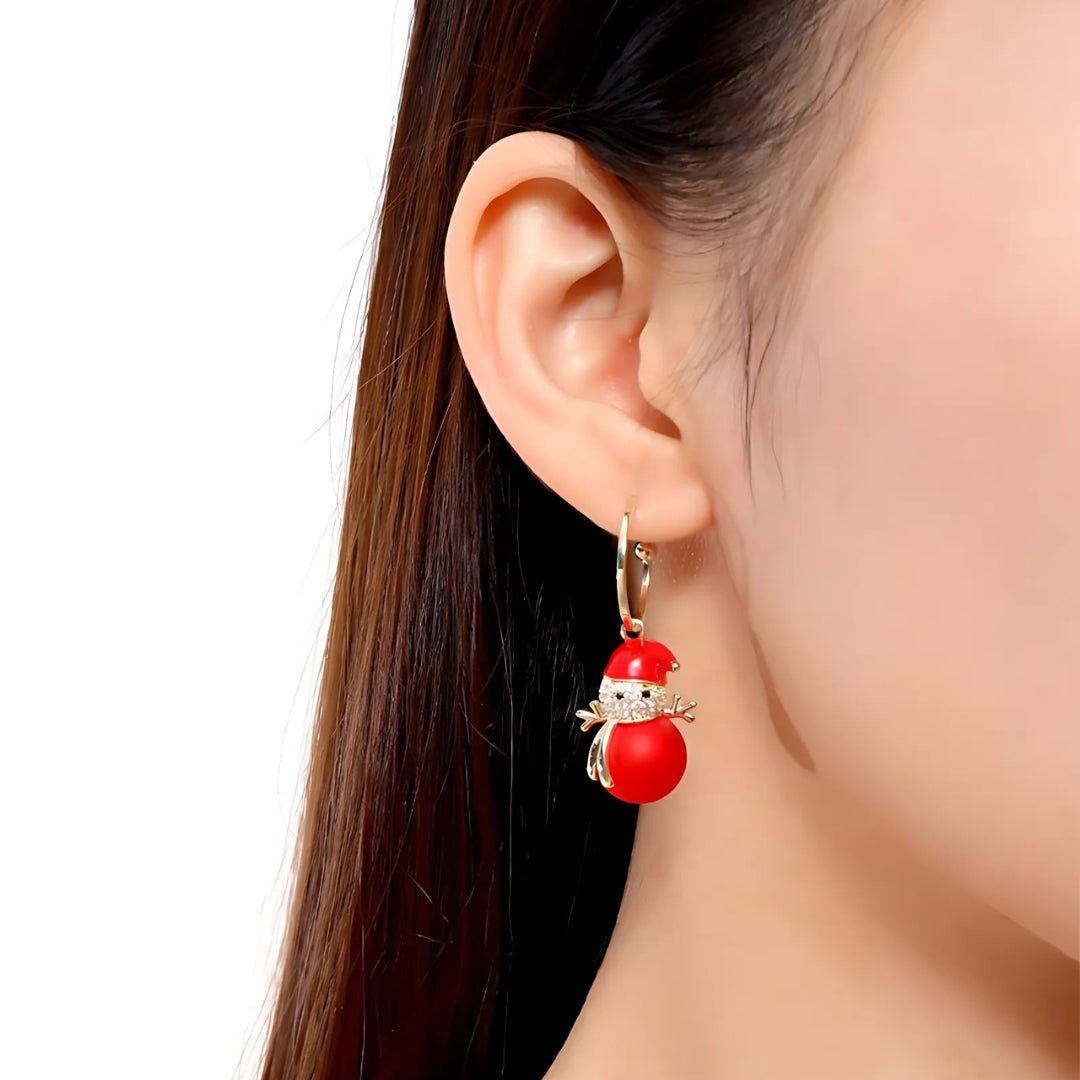 Ivory Red Snowman Holiday Drop Earrings - Christmas Gift for Women | DC008 | Perfect for Holiday Parties, Festive Outfits & Gift Giving