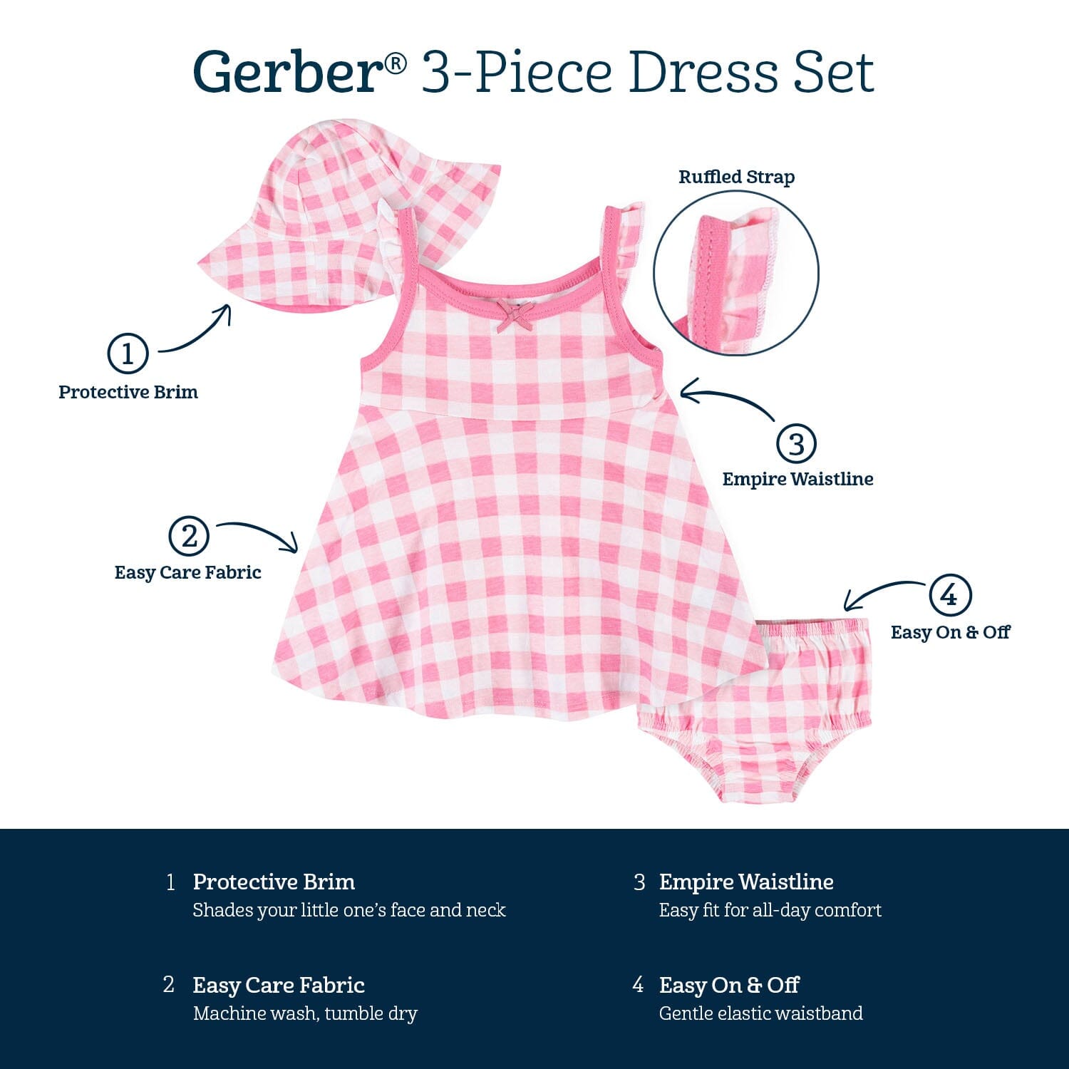3 Piece Baby & Toddler Girls Summer Blossom Dress Set with Diaper Cover & Sun Hat - Floral Outfit for Photoshoot, Beach Vacation & Birthday Party