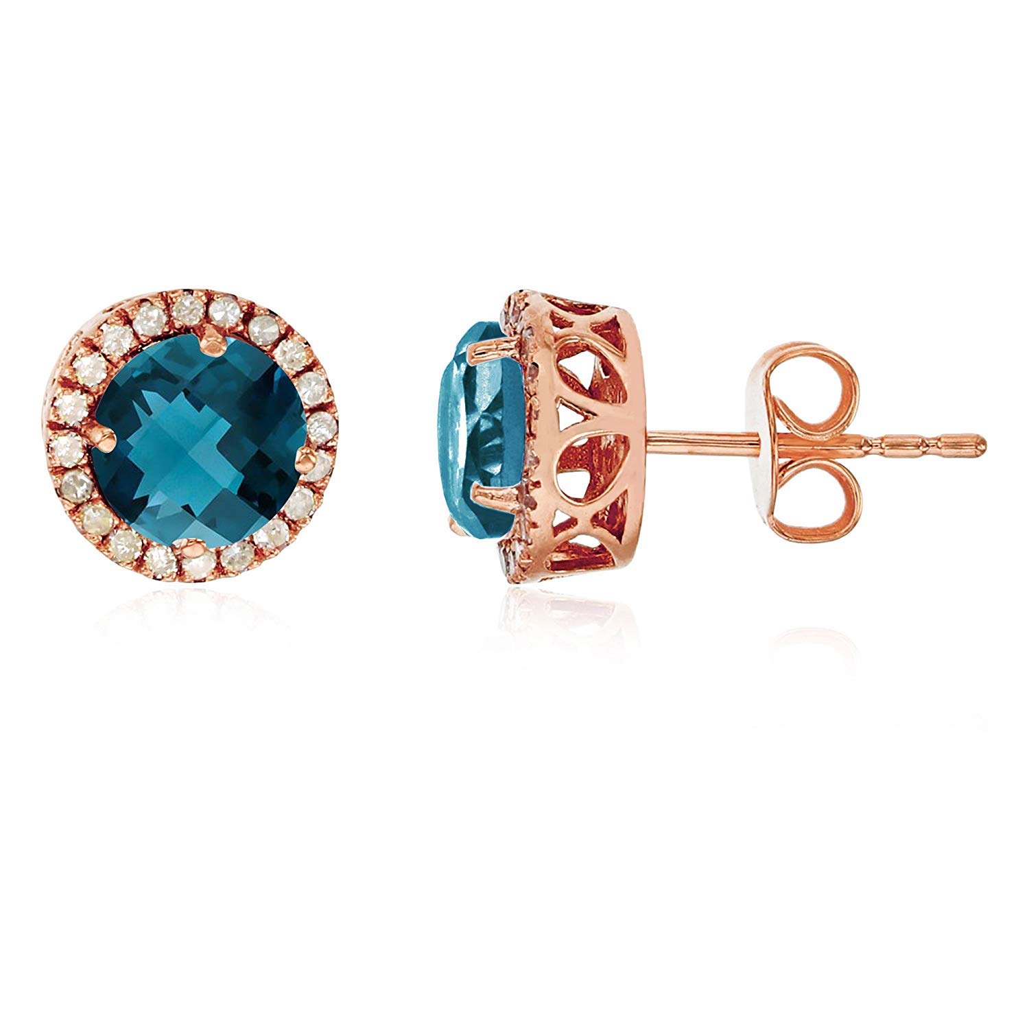 14K Yellow, White, or Rose Gold 6mm Round Gemstone & 0.2 CTTW Diamond Halo Stud Earrings for Women - Elegant Gift for Wedding, Anniversary, Birthday & Special Occasions