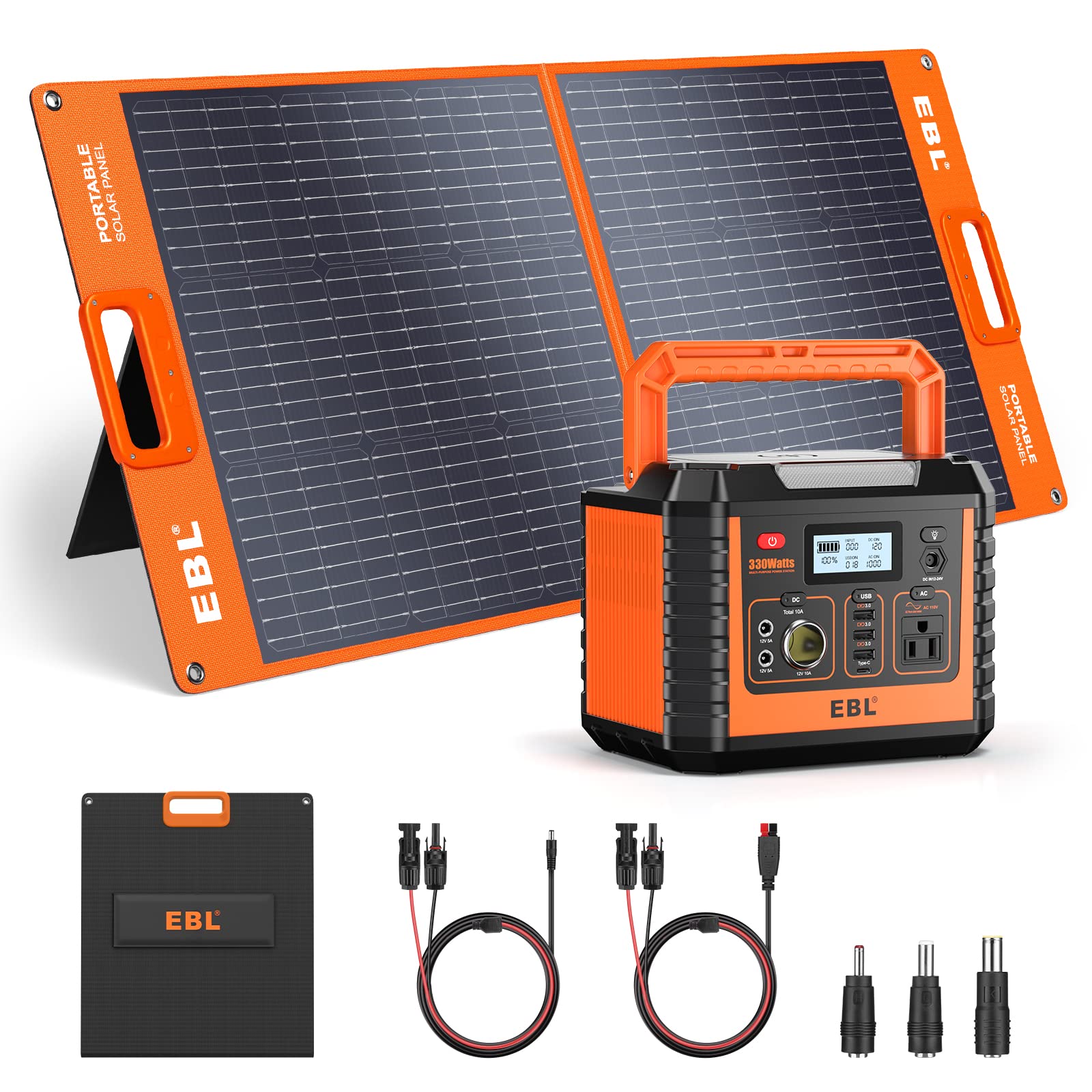 EBL Voyager 330 Portable Power Station with Apollo 100W Solar Panel - Perfect for Camping, RV Trips & Emergency Power Backup