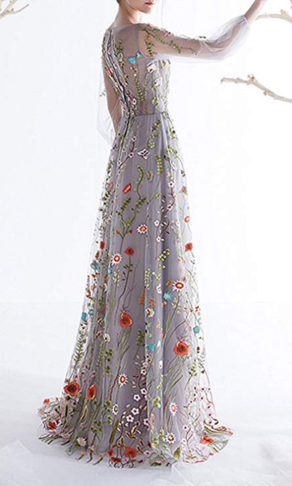Elegant Floral Embroidery Prom Party Dress for Women - Long 3D Flower Evening Gown for Formal Events, Weddings & Special Occasions