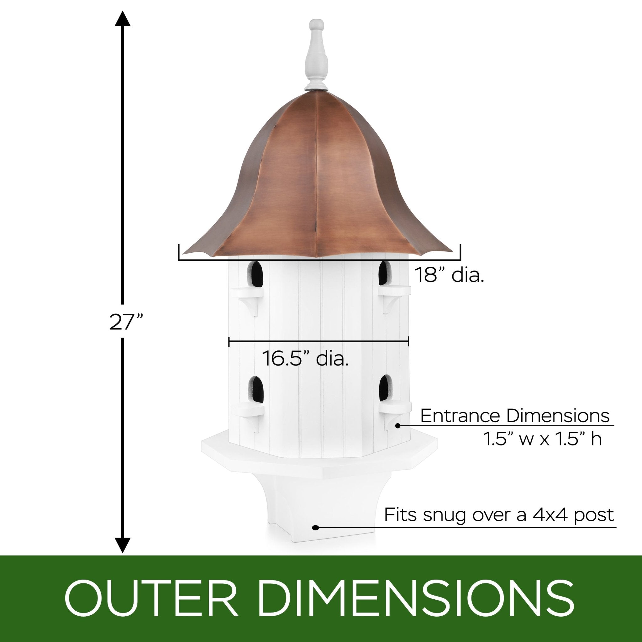 Dovecote Manor Bird House with Copper Roof - Handcrafted Wooden Birdhouse for Outdoor Garden Decor - Attract Birds & Enhance Your Backyard