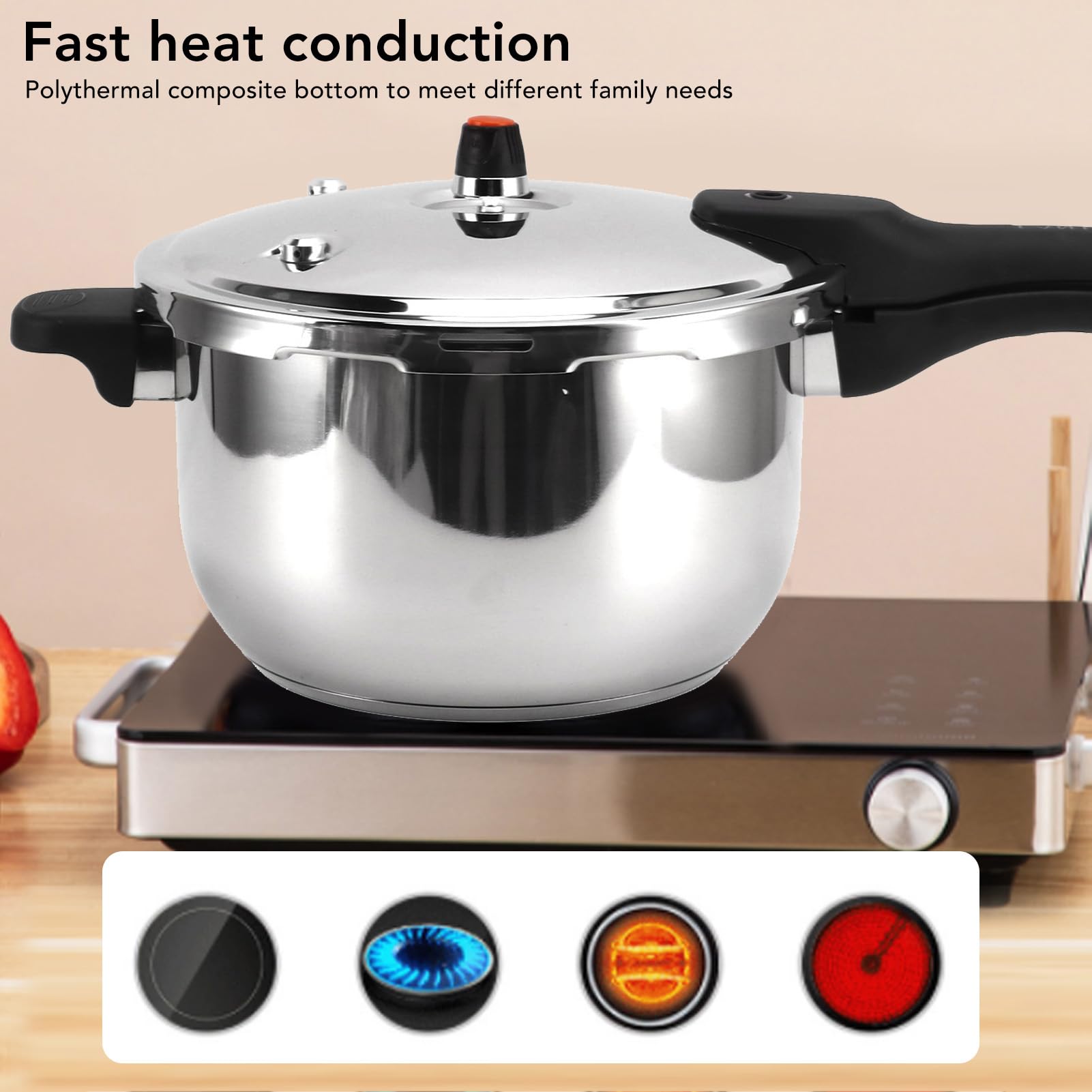Ciciglow 2L Stainless Steel Pressure Cooker - Fast Cooking Pot with Safety Valve, Multi-Functional & Intelligent Design - Compatible with Induction Cooktops & Gas Stoves - Perfect for Home Cooking, Meal Prep & Camping