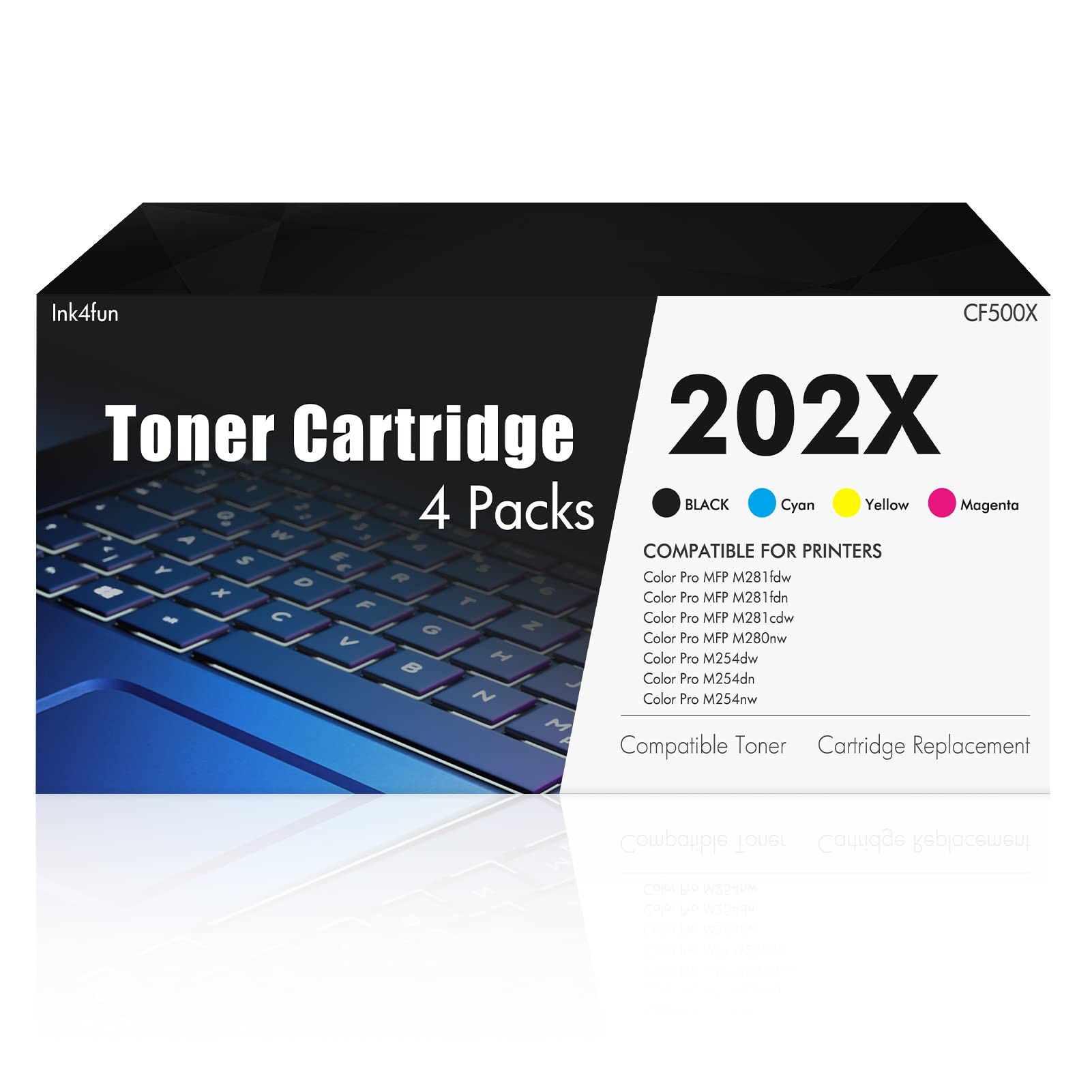 High Yield Toner 4-Pack - Compatible with HP 202X/202A CF500A Cartridges for Pro MFP M281cdw/M281fdn/M281/M254dw/M254nw/M254dn/M254 Printers (Black, Cyan, Yellow, Magenta) | Ideal for Office Printing, High-Volume Documents & Professional Use
