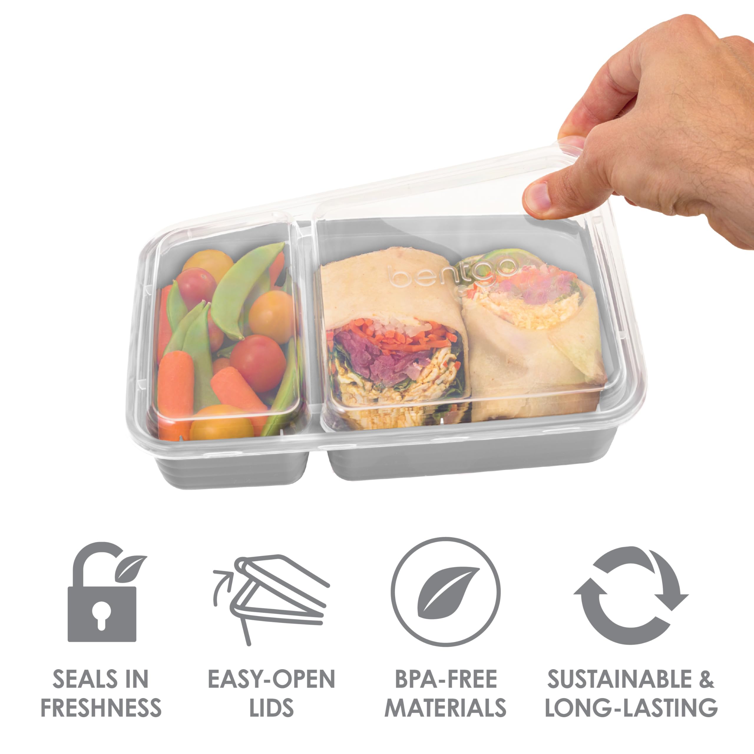 Bentgo 20-Piece BPA-Free Food Storage Containers Set - Lightweight & Durable 2-Compartment Meal Prep Containers - Microwave, Freezer & Dishwasher Safe - Ideal for Office Lunch, Meal Prep & Leftovers Storage (Silver)