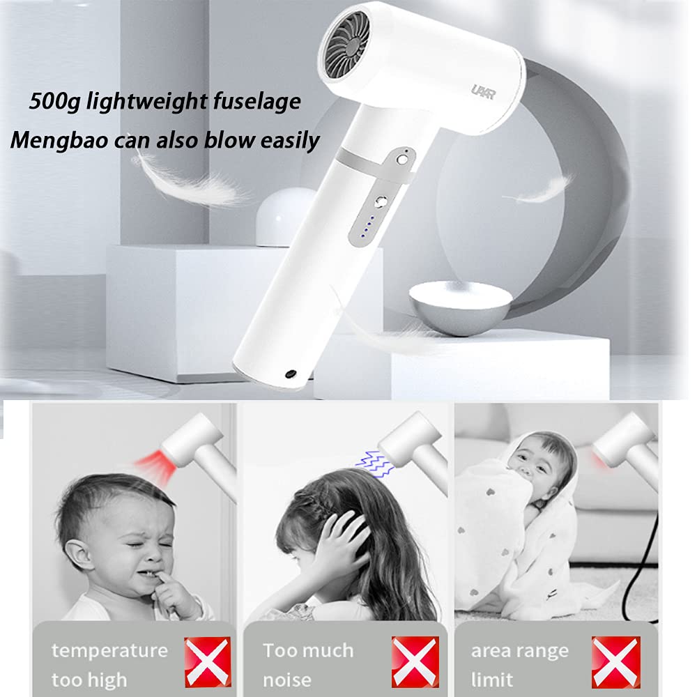 Portable Cordless Hair Dryer - 350W Rechargeable Handheld Blow Dryer with 3 Temperature Settings (37°-55°C) | Compact Travel Hairdryer for Home, Salon, Pets & Art Painting | Perfect for On-the-Go Styling, Quick Drying & DIY Projects