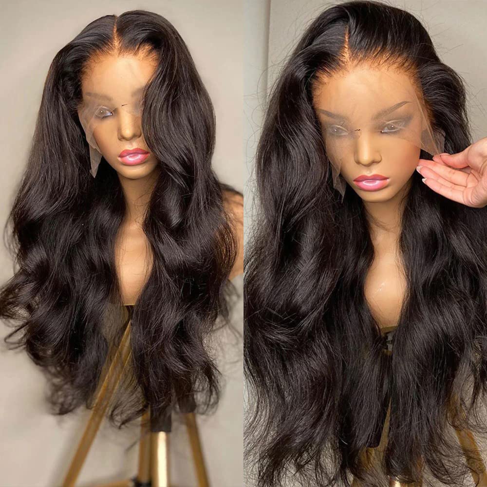 13x4 HD Transparent Lace Front Wig - Brazilian Remy Human Hair Body Wave Lace Frontal Wig for Black Women | Pre-Plucked Natural Hairline with Baby Hair & Bleached Knots | Glueless 150% Density 20 Inch | Perfect for Daily Wear, Parties & Special Occasions