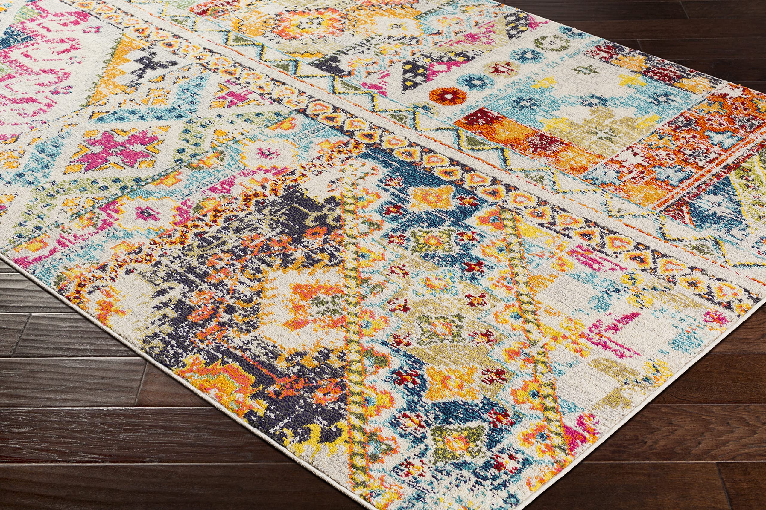 Mark&Day 2x3 Le Cannet Global Fuschia Area Rug - Soft Purple Blue Yellow Carpet for Living Room, Bedroom, Kitchen - Non-Slip Floor Mat (2' x 3') - Perfect for Home Decor, Dorm & Office Spaces