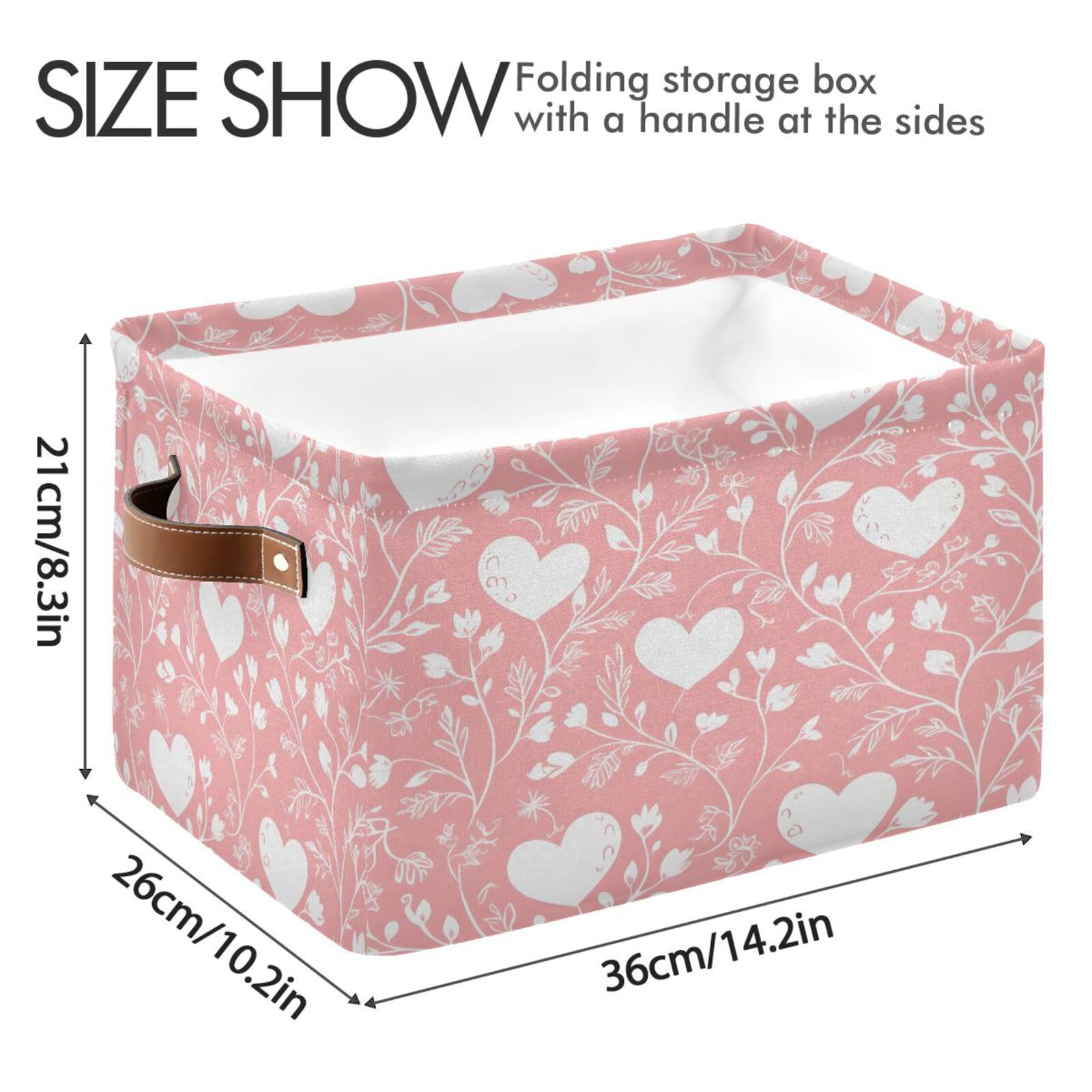Kigai White Hearts Storage Bins for Shelves - Foldable Double Handle Storage Baskets with Metal Frame, Rectangular Closet Organizer Containers for Home & Bedroom - Perfect for Clothes, Toys, and Home Organization