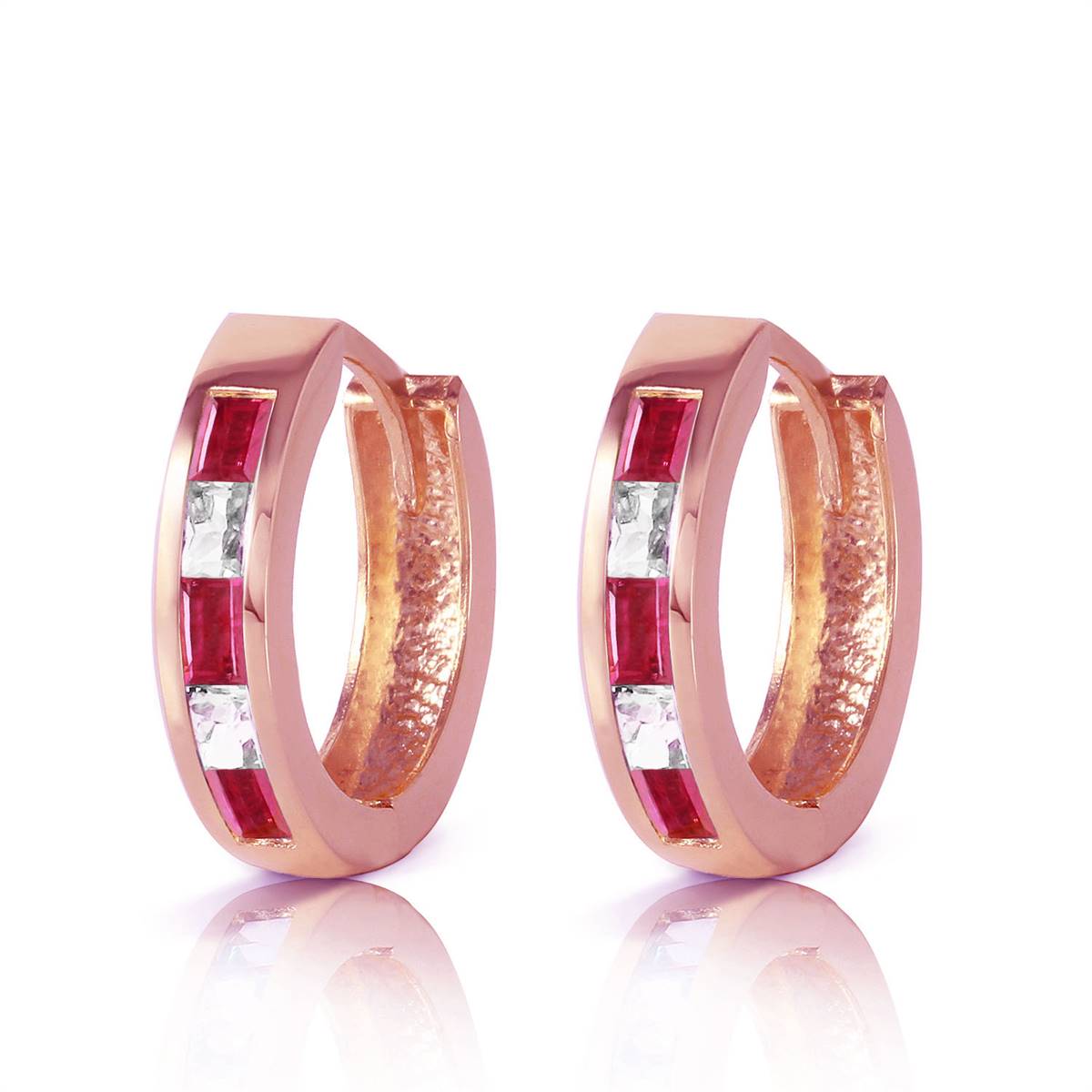 1.26 Carat 14K Solid Rose Gold Hoop Earrings with Natural Ruby & Rose Topaz - Elegant Dangle Earrings for Women, Perfect for Weddings, Parties & Special Occasions