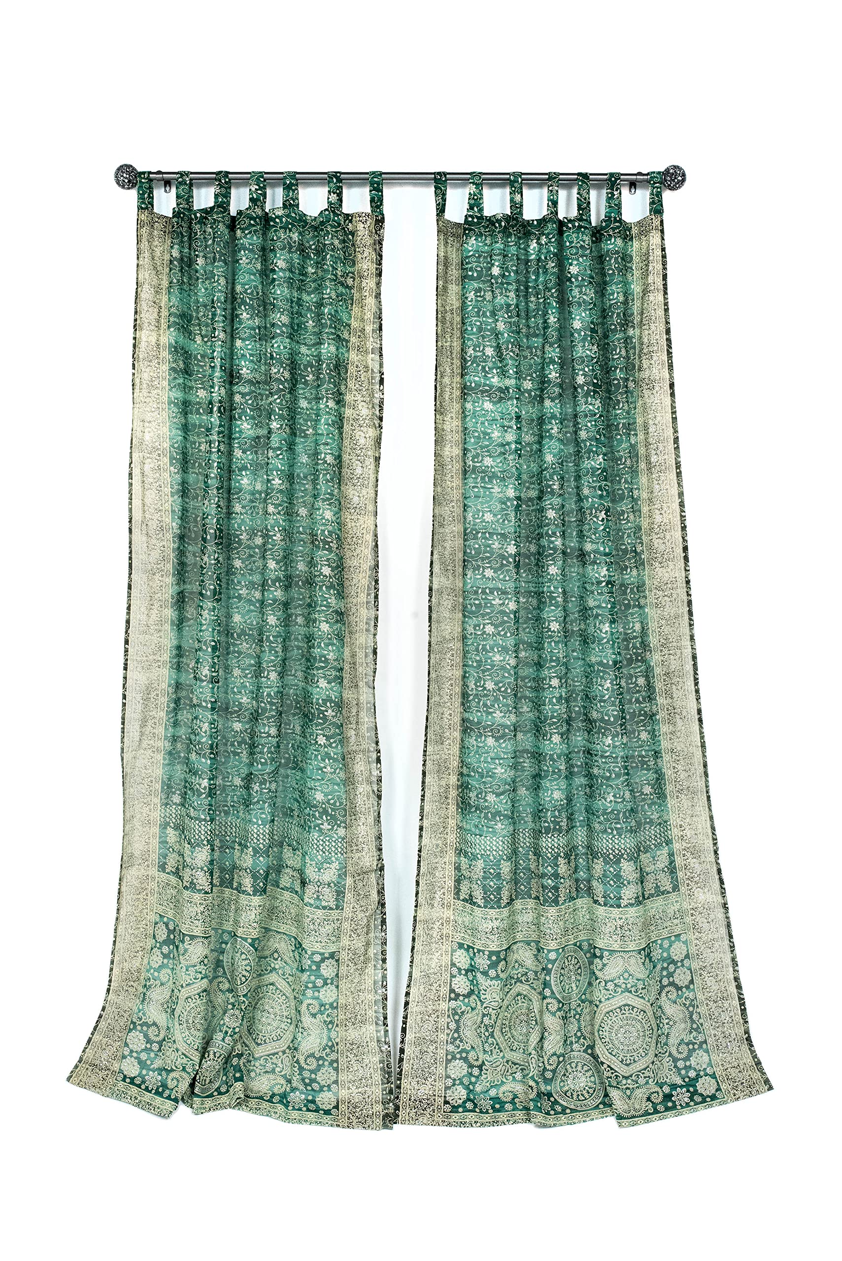 Boho Light-Filtering Sari Curtains - Colorful Window Treatments, Bed Canopy Panels & Tapestries | Chakra Collection with Free Tote Bag (Set of 2, 96