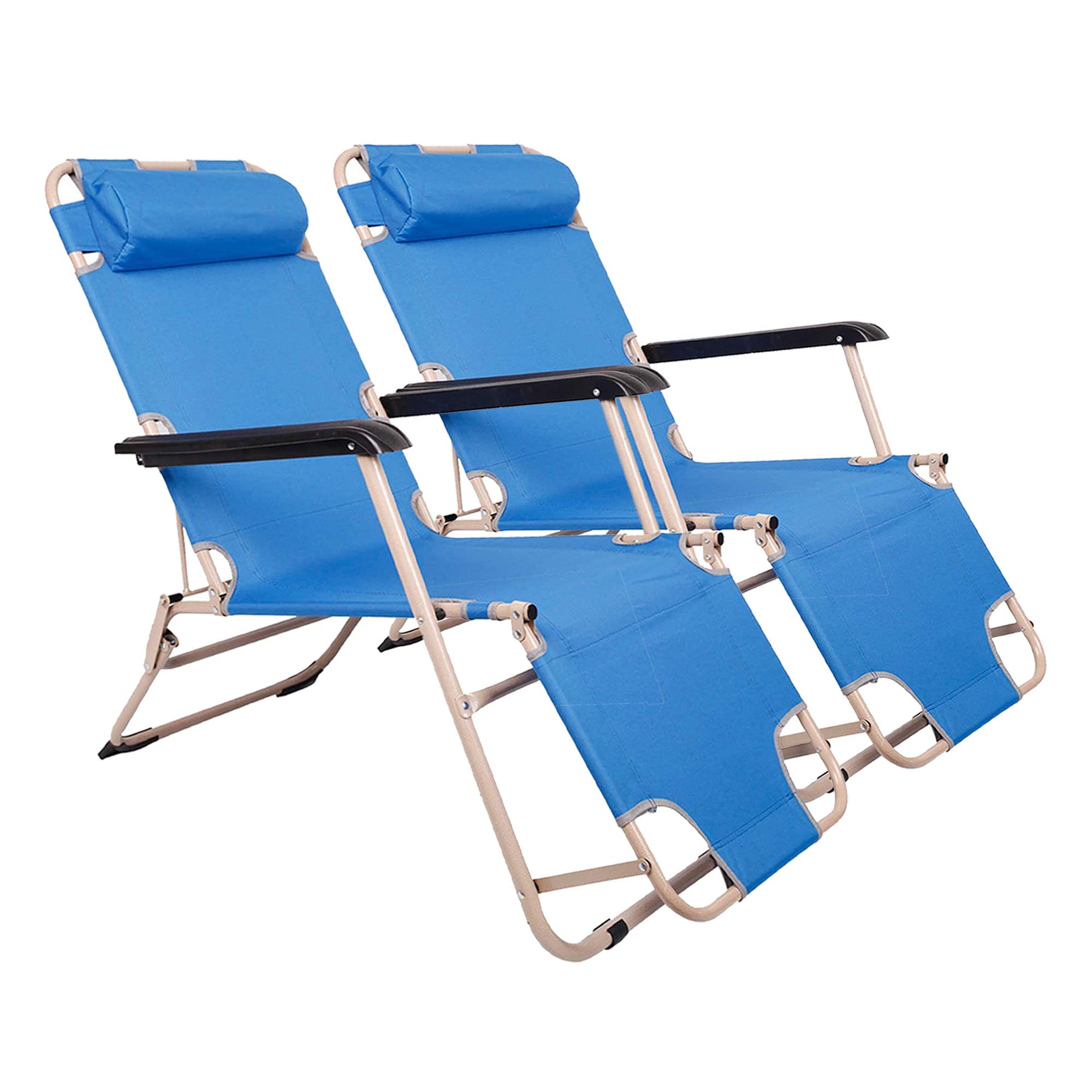 2 Pack Patio Lounge Chair & Folding Cot - Portable Outdoor Reclining Chairs for Camping, Beach, Lawn - 60
