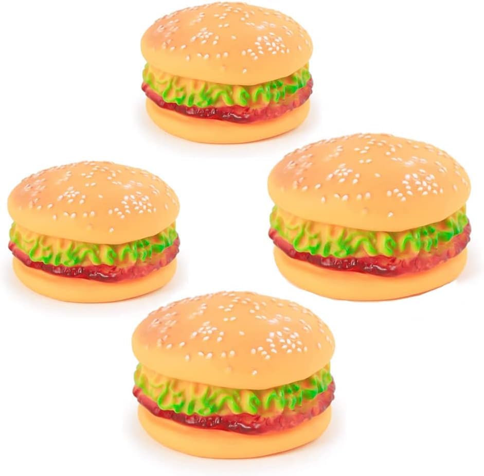 Hamburger Squeaky Dog Toys - Bite-Resistant Chewing Toys for Golden Retrievers & Teddies, Tooth Cleaning & Sofa Damage Prevention, Perfect for Training & Playtime (4 pc)