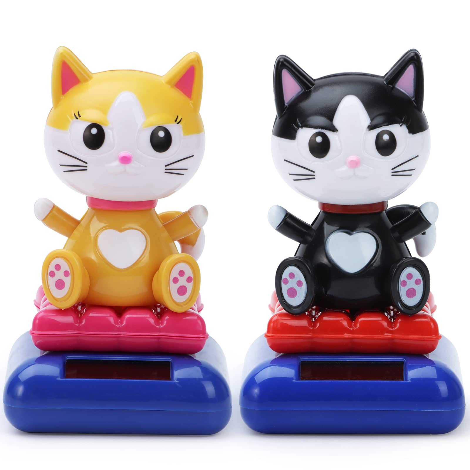 Decsun 2 Pack Solar Powered Dancing Cat Figurines - Black Cat & Yellow Cat Bobblehead Solar Ornaments for Window, Car, Desk Decor | Fun Home Party Gift for Kids & Cat Lovers | Eco-Friendly Solar Dancing Toys for Indoor/Outdoor Use