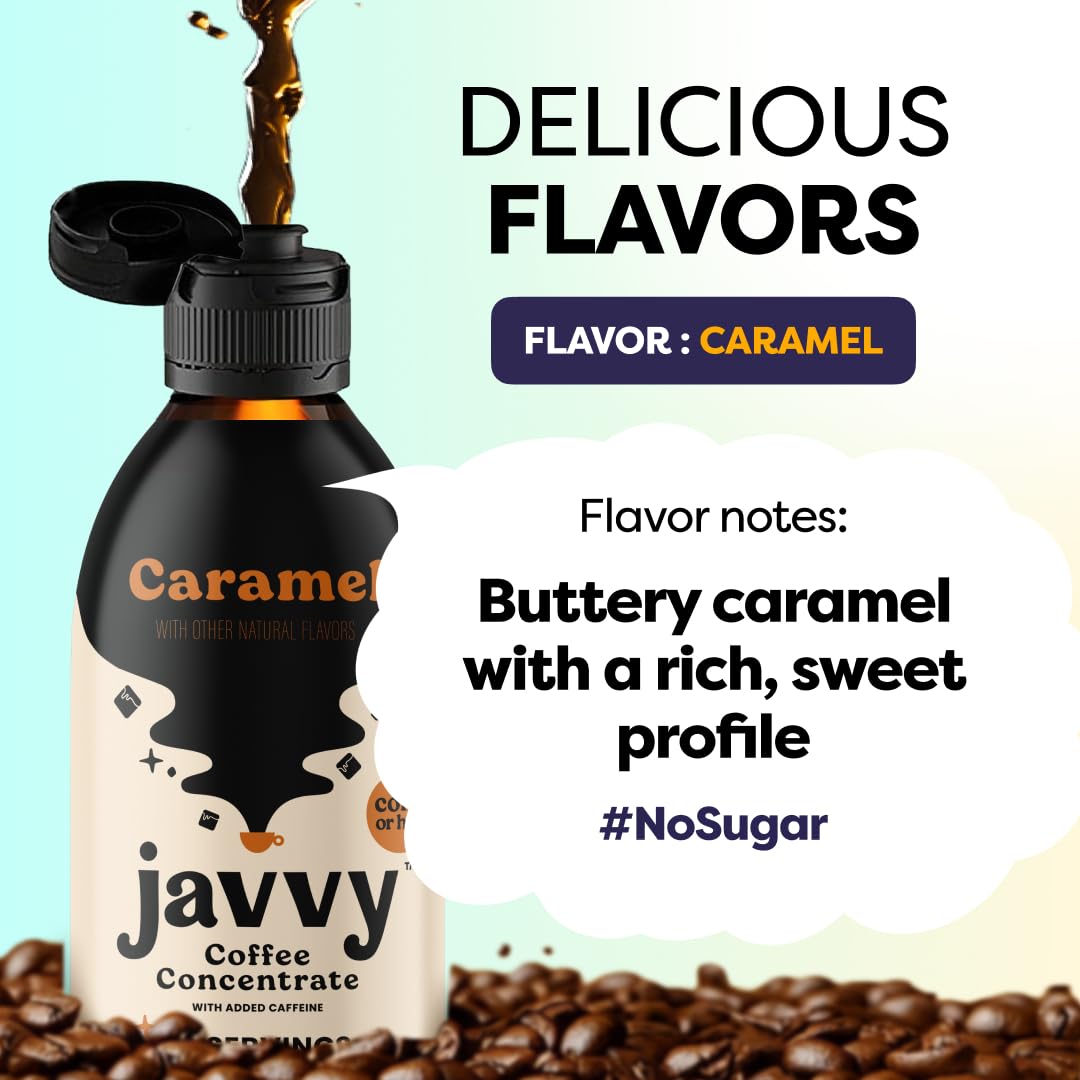 Javvy Coffee Concentrate - Premium Cold Brew Coffee for Hot & Iced Drinks | Original & Caramel Flavors | Perfect for Home, Office & Travel | Instant Coffee Solution for Busy Lifestyles