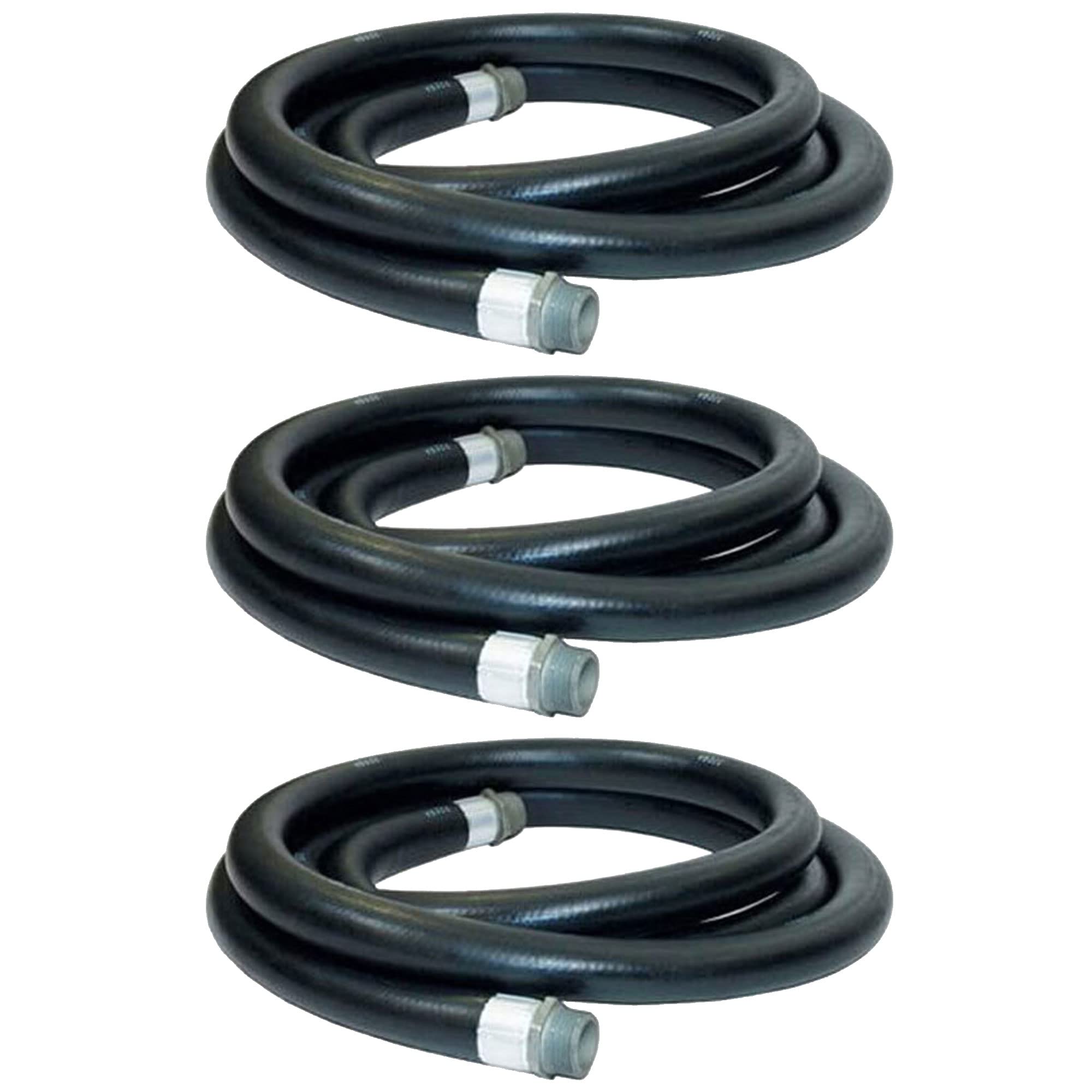 3/4 Inch Diameter 20ft Farm Fuel Transfer Hose - Gasoline, Oil & Diesel Compatible - 60 PSI Pressure Rated - Male Fitting Ends - Heavy Duty Black Tractor Hose (3-Pack) - Ideal for Agricultural Equipment, Fuel Storage & Farm Vehicle Refueling