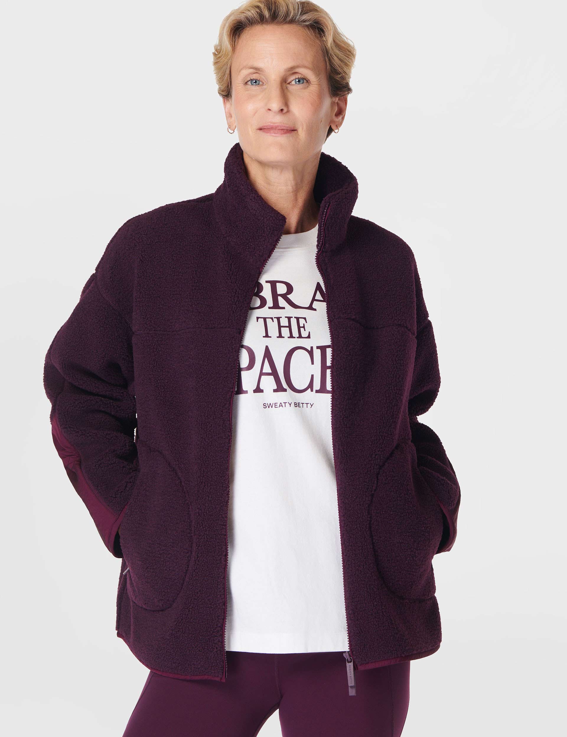 Soft Plush Textured Zip Up Hoodie - Midnight Cherry Purple for Women | Cozy Winter Loungewear & Casual Outfit