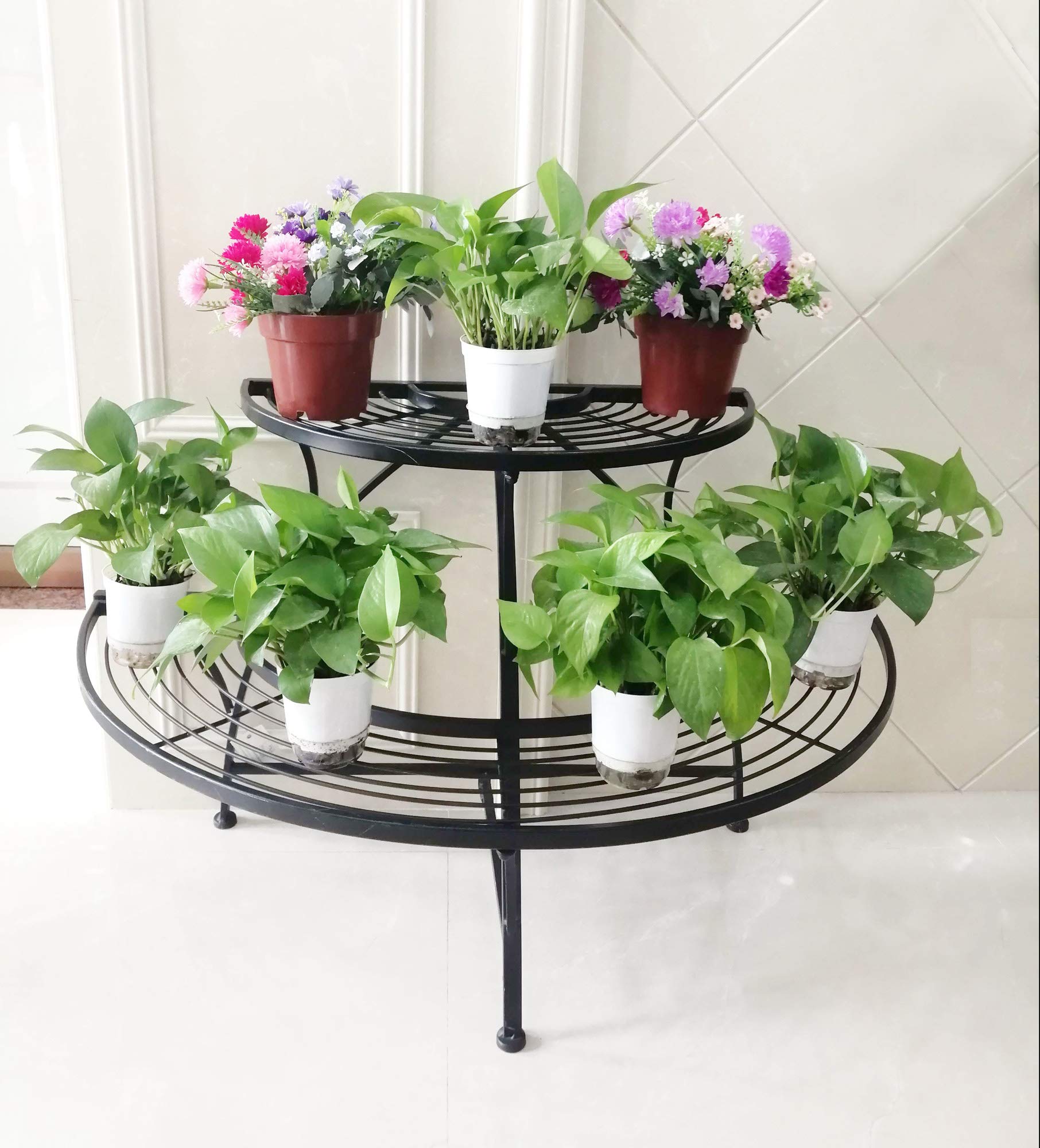 Hi-Line Gift Black Semi-Circle Plant Stand - Decorative Display Shelf for Indoor Plants, Home Decor & Office Decor | Perfect for Succulents, Small Potted Plants & Home Organization