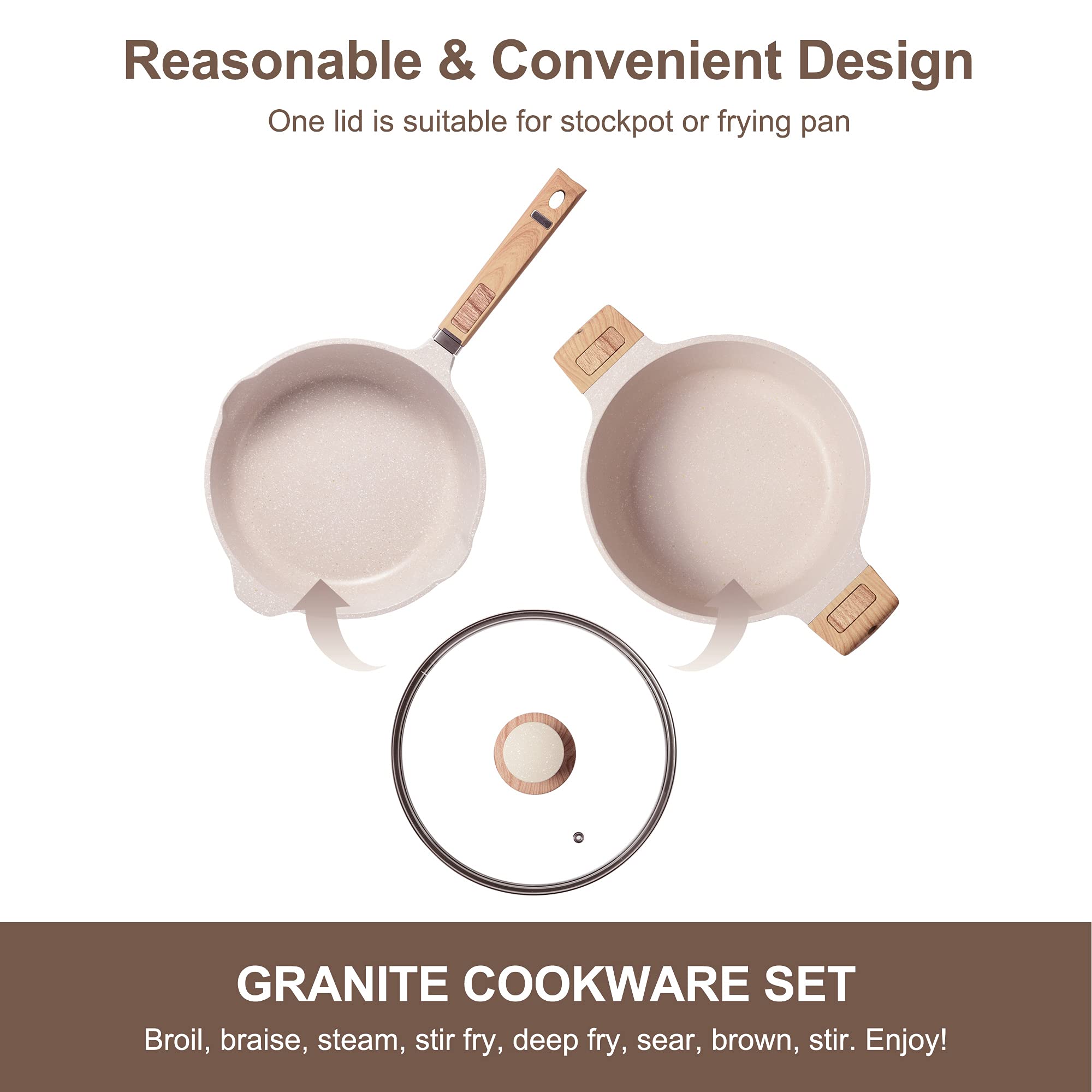 Premium Nonstick Pots and Pans Set - 12-Piece Granite Coated Cookware & Bakeware Kit with Frying Pan, Stockpot, Saucepan, Baking Sheets - Induction Compatible for Gas, Electric & Ceramic Stoves - Perfect for Home Cooking, Baking & Gift Giving