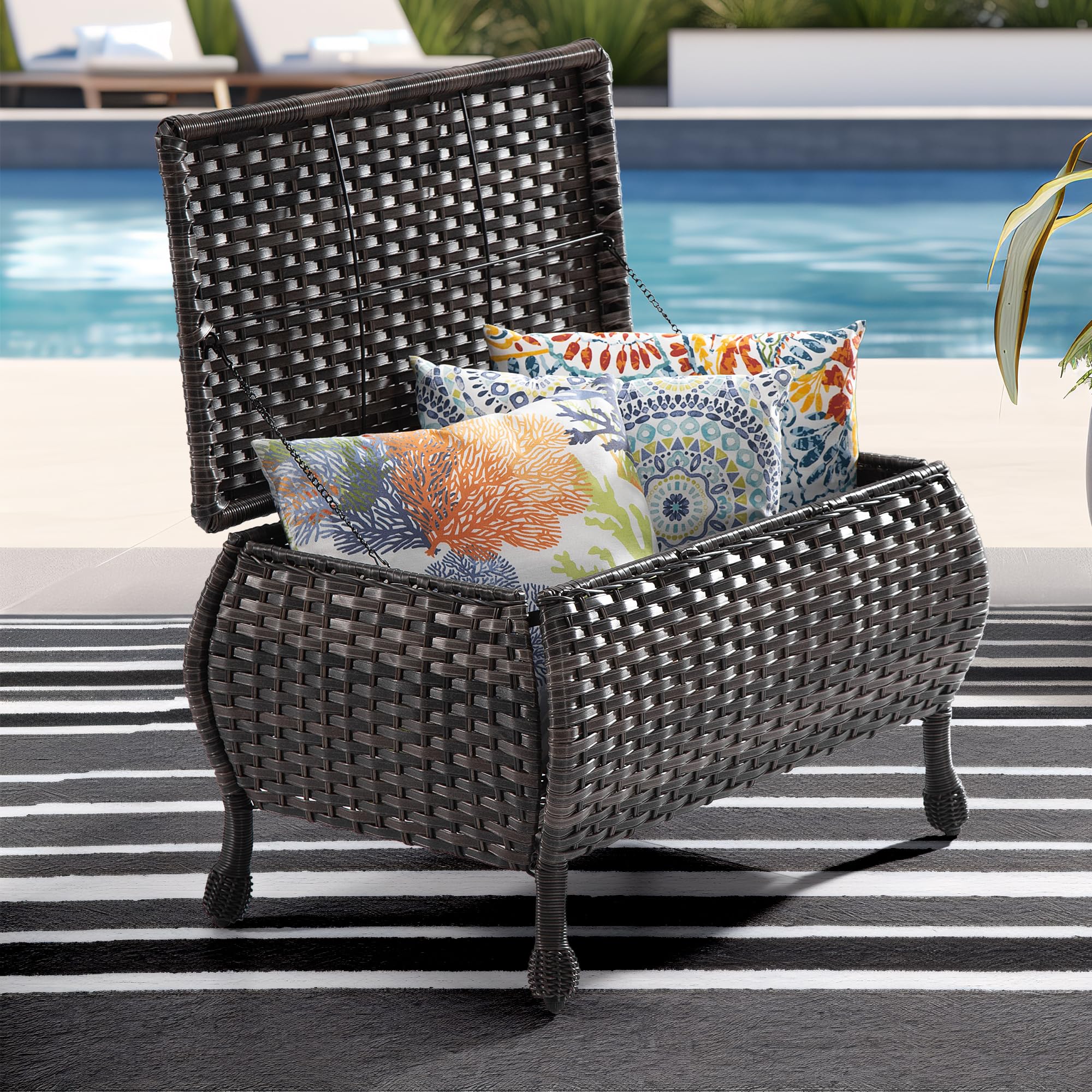 All-Weather Outdoor Storage Coffee Table - Wicker Rattan Patio Side Table with Storage for Garden Tools, Toys & Accessories | Perfect for Backyard, Deck & Poolside Use