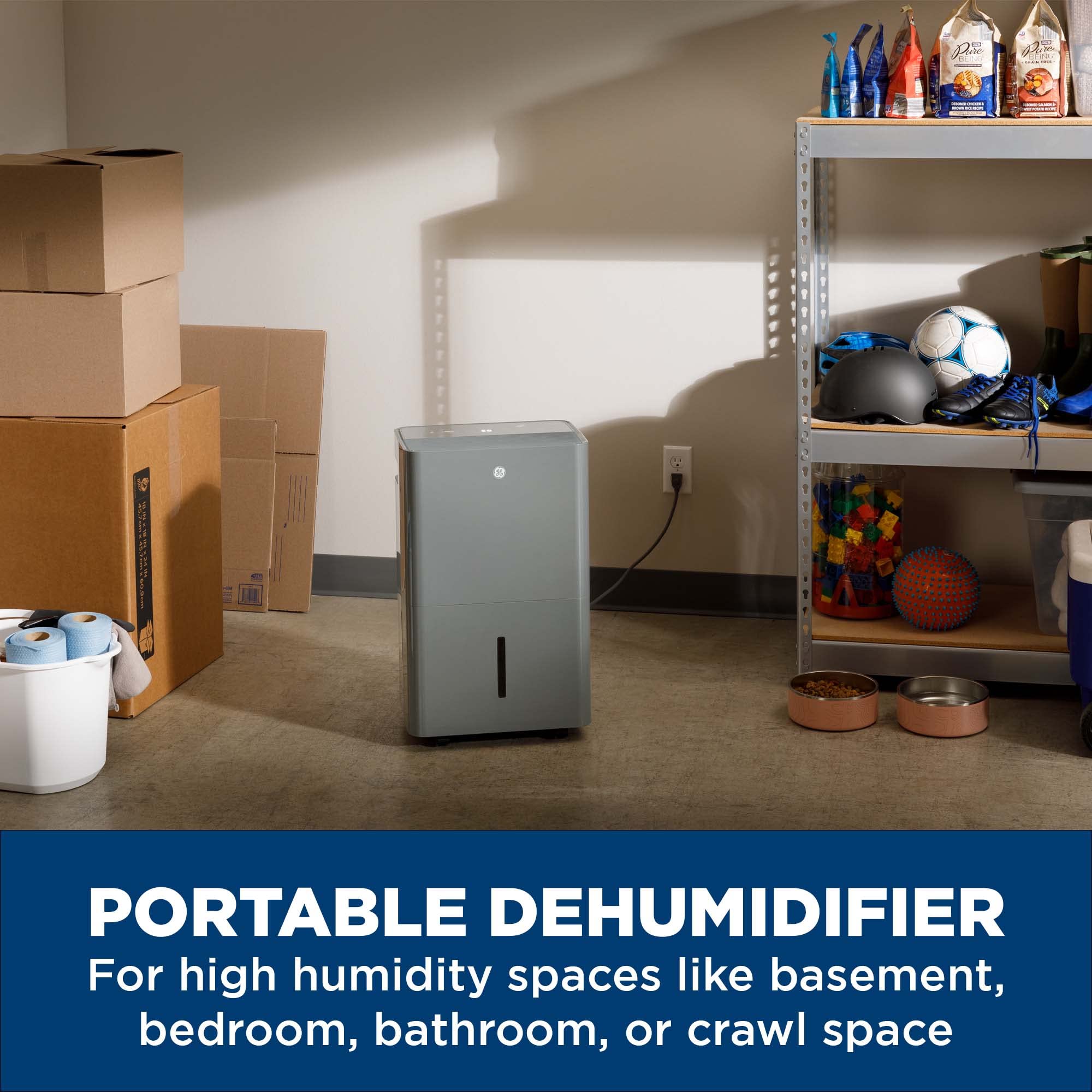 GE Energy Star Certified 50 Pint Portable Dehumidifier with Built-in Pump & Drain Hose - Ultra Quiet Operation for Basement, Bedroom, Bathroom - Auto/Manual Drainage - Ideal for Mold Prevention & Humidity Control in Homes (Gray)