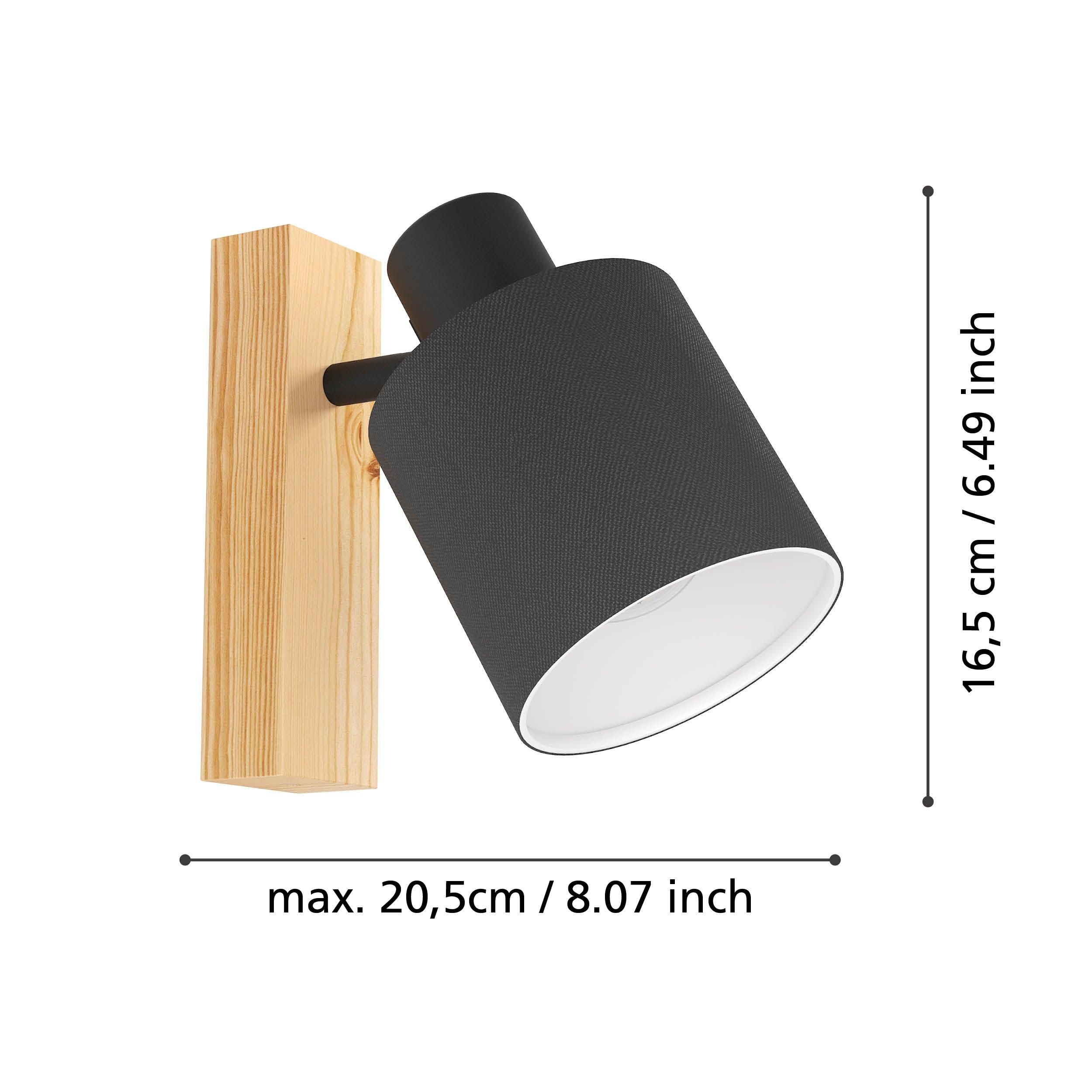 Eglo Batallas Modern Wood & Black Wall Spotlight - Adjustable Indoor/Outdoor Lighting for Living Room, Bedroom, or Patio
