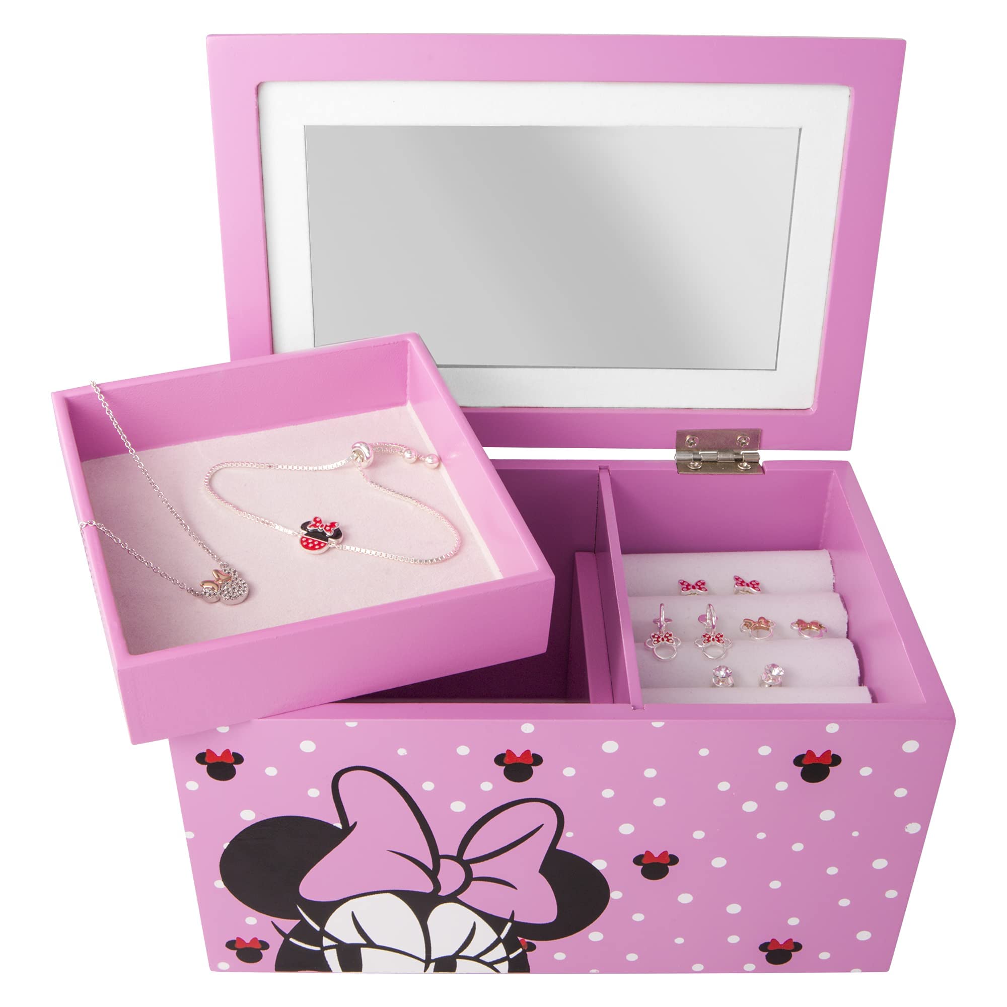 Disney Minnie Mouse Pink Jewelry Box & Organizer - Officially Licensed Show Your Minnie Style (VX700651L) | Perfect for Girls' Room Decor, Gift for Disney Fans & Jewelry Storage