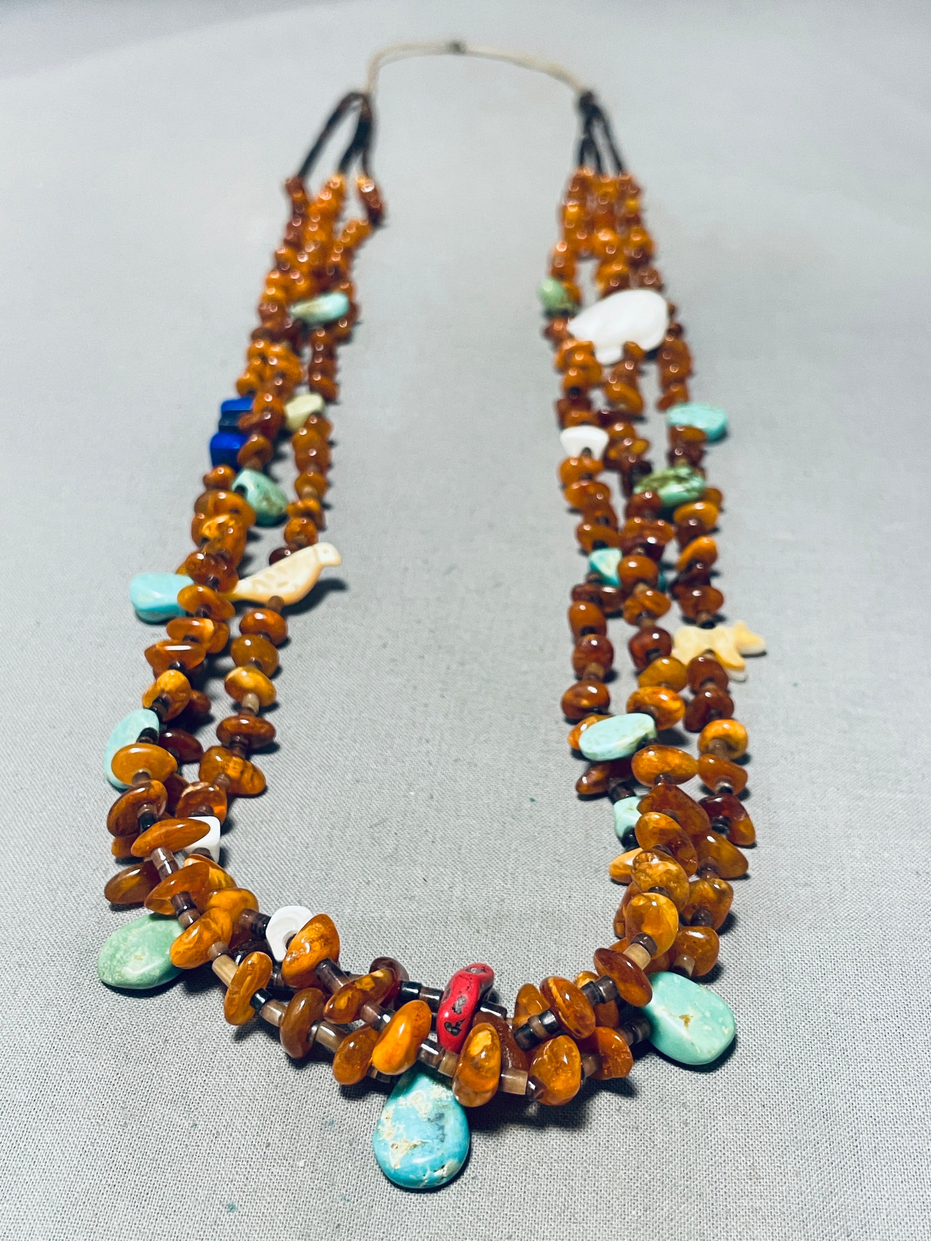 Vintage Navajo Turquoise Fetish Necklace with Ancient Tree Sap - Handmade Southwest Jewelry for Spiritual Protection & Boho Fashion
