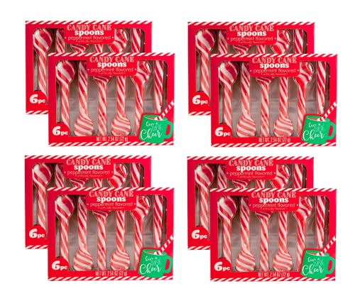 SHILO Candy Cane Peppermint Spoons - 48 Count (8 Packs of 6) - Perfect for Christmas Stocking Stuffers, Holiday Parties & Hot Cocoa Stirrers