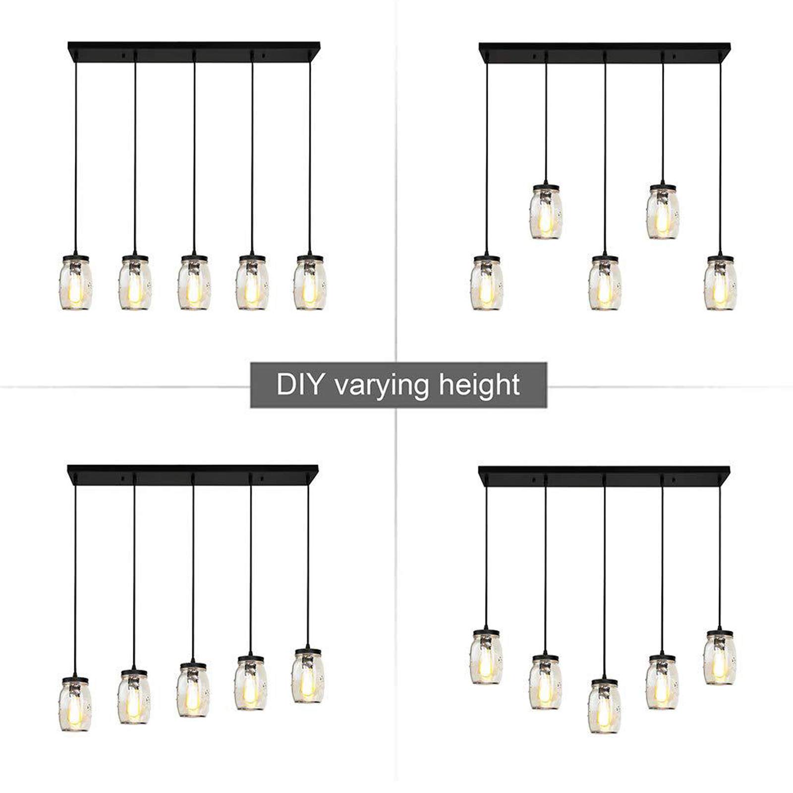 LOYALHEARTDY 5-Light Glass Mason Jar Ceiling Light Fixture - Flush Mount Kitchen Island Pendant Lighting for Kitchen, Living Room, Dining Room, Hallway, Office, Foyer, Bar - E27 Base - Rustic Farmhouse Decor for Home & Commercial Spaces