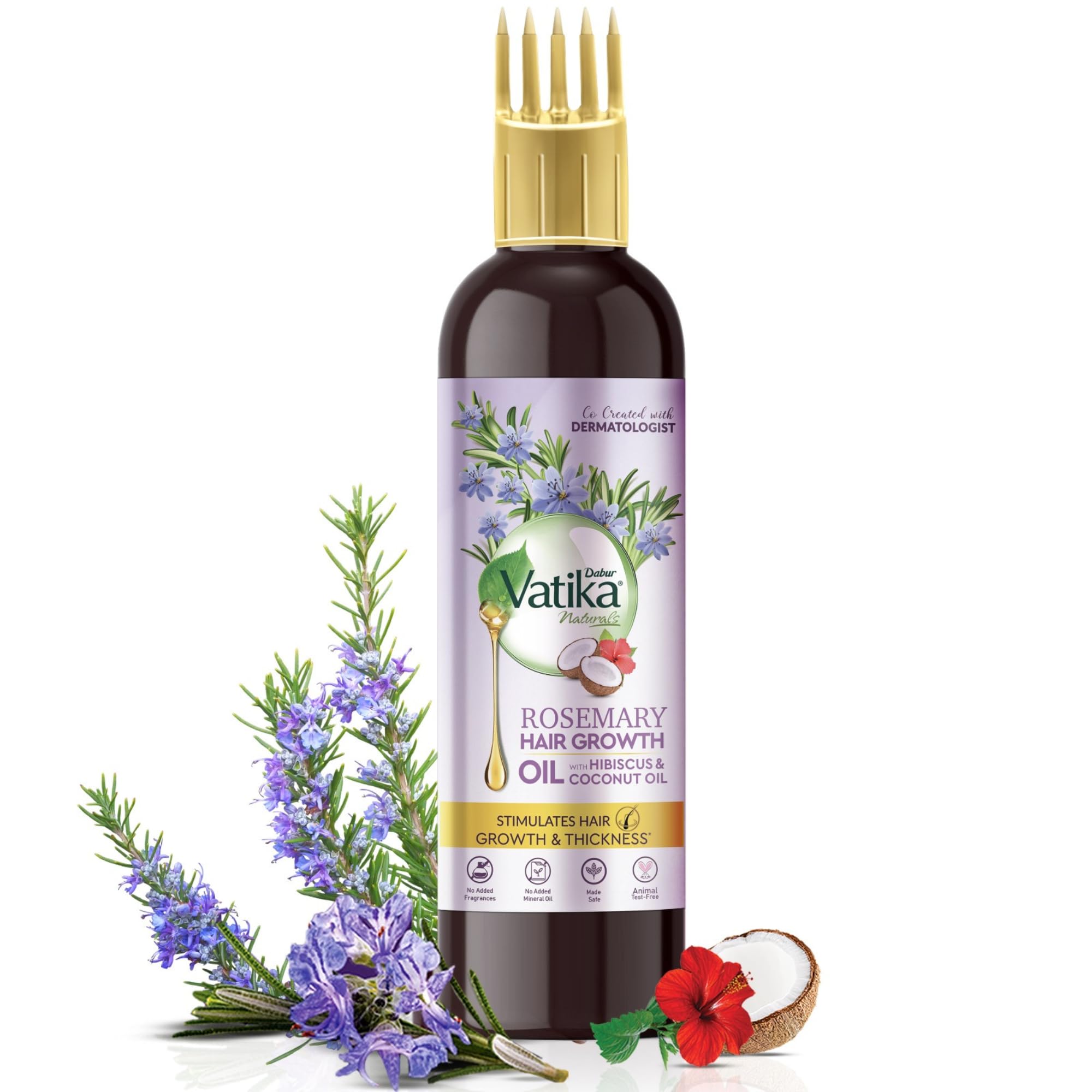 Dabur Vatika Rosemary Hair Growth Oil with Hibiscus & Coconut Oil - 200ml | Stimulates Hair Growth, Thickens Hair | Dermatologist Recommended | No Mineral Oil, Cruelty-Free | For Dry, Damaged Hair & Scalp Care | Perfect for Daily Hair Massage & Nourishment