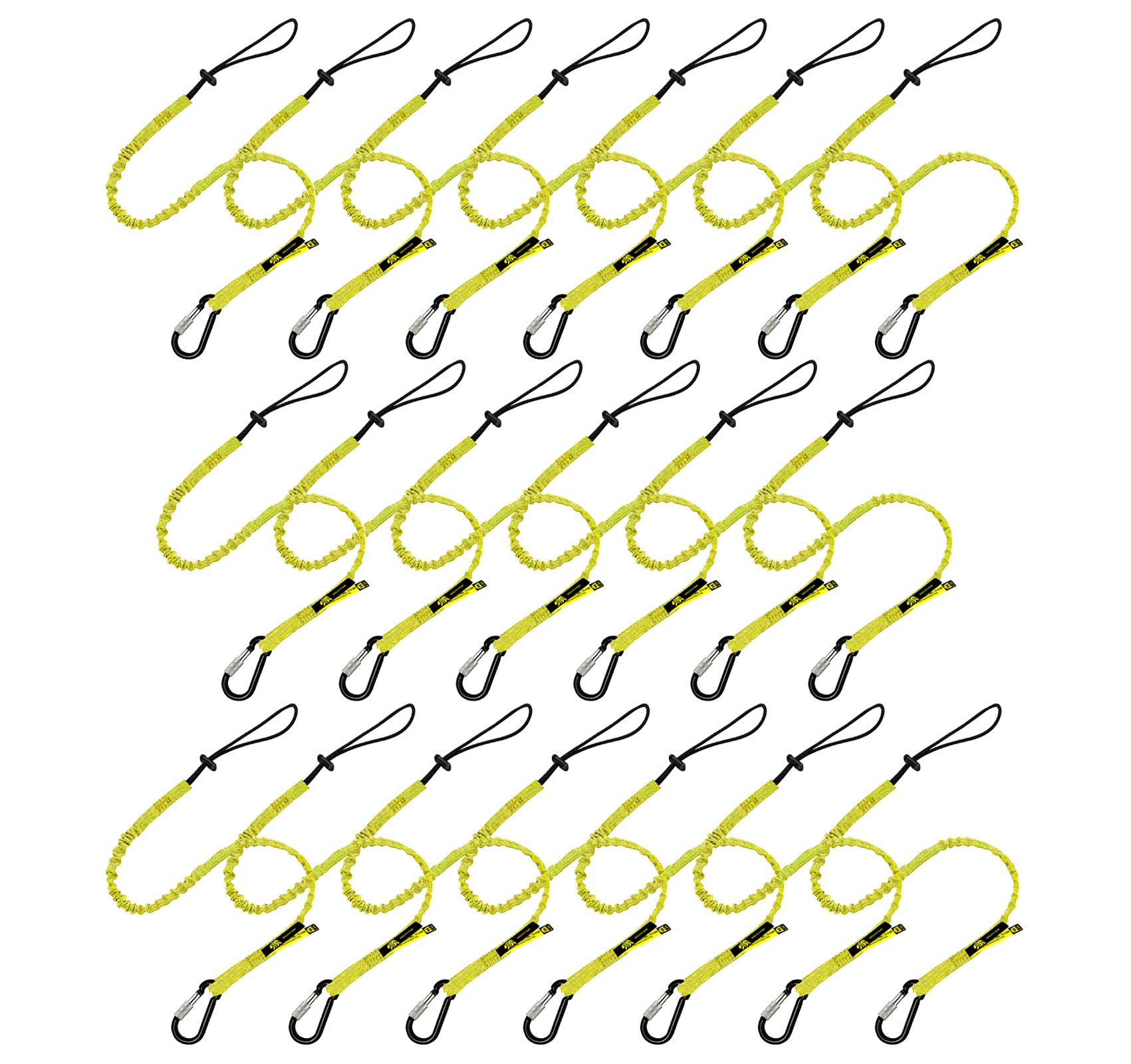 BearTOOLS Heavy Duty Tool Lanyard with Screw Lock Carabiner - 20 Pack Safety Tether for Construction Workers - Adjustable Bungee Cord with Buckle Strap - Fall Protection Gear for Roofing, HVAC & Utility Work