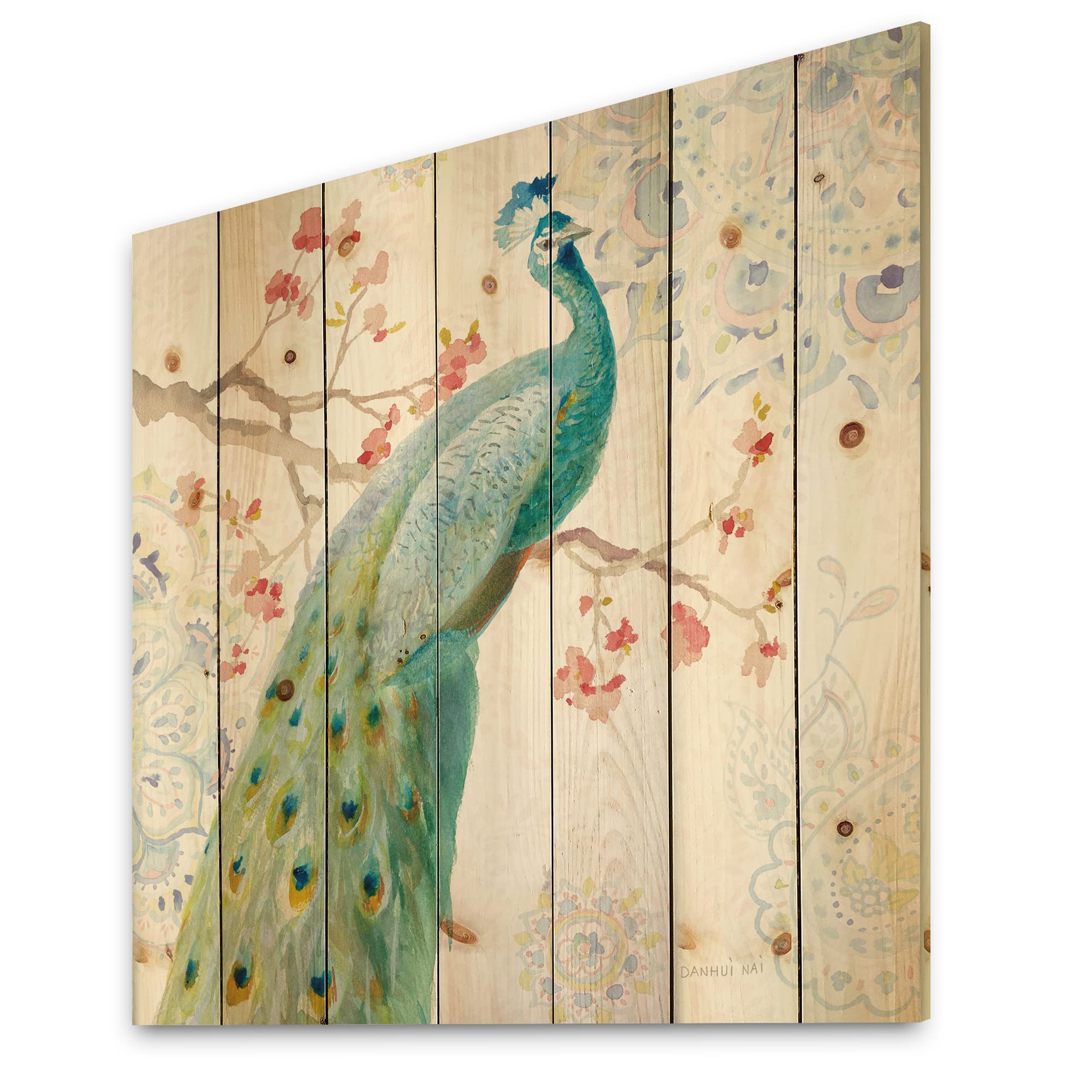 Peacocks Watercolor Wood Wall Art - Traditional Multi-Color Wooden Wall Decor, Large Animal Wall Panels Printed on Natural Pine Wood - Perfect for Living Room, Bedroom & Office Decor