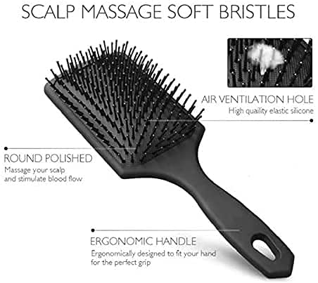 VNZ Hair Massage Comb for Women & Men - Professional Paddle Hair Brush with Pins for Styling & Cleaning (Black, Pack of 1) - Perfect for Home, Salon & Travel Use