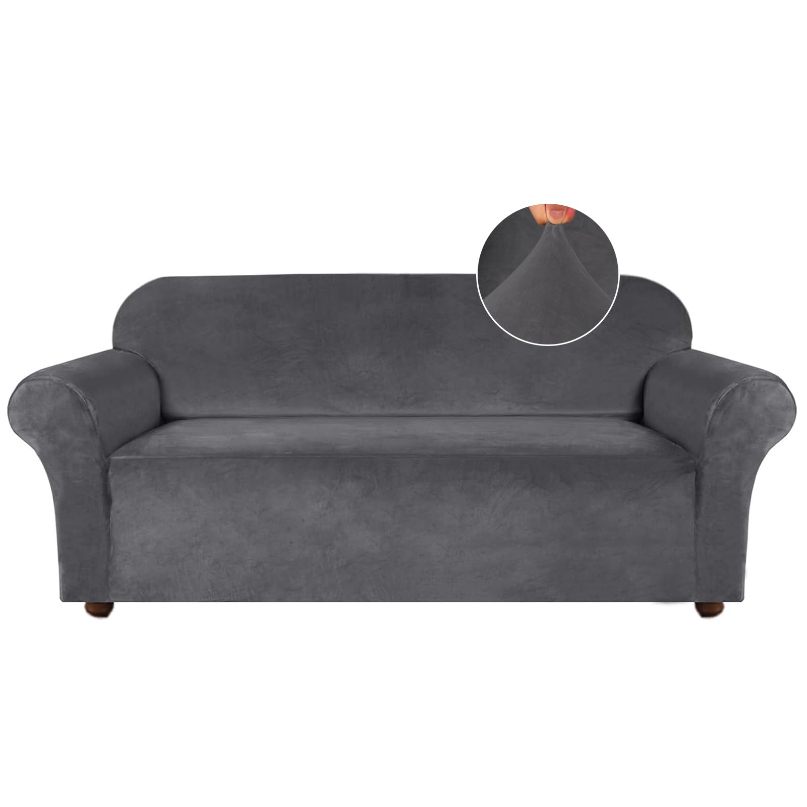 Luxury Turquoise Velvet Stretch Sofa Cover for 3-Cushion Couches - Oversized Slipcover with Non-Slip Elastic Bottom - Soft Fabric Protector for Large Sectionals (XL, Gray) | Perfect for Living Room, Home Theater & Guest Room Decor