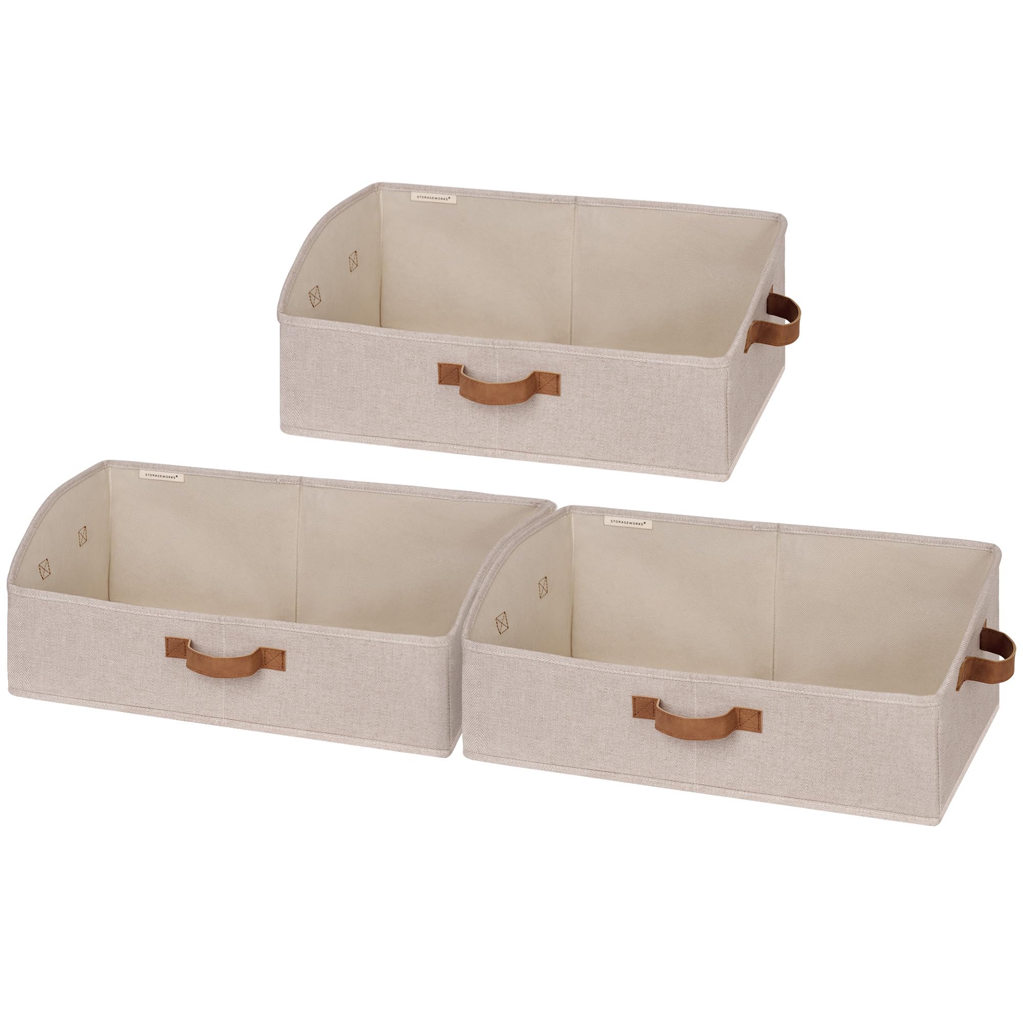 StorageWorks Closet Storage Bins - Foldable Fabric Organizer Box with Handles for Shelves, Trapezoid Clothes Baskets (Brown & Beige, 3-Pack) | Perfect for Bedroom, Closet & Home Organization