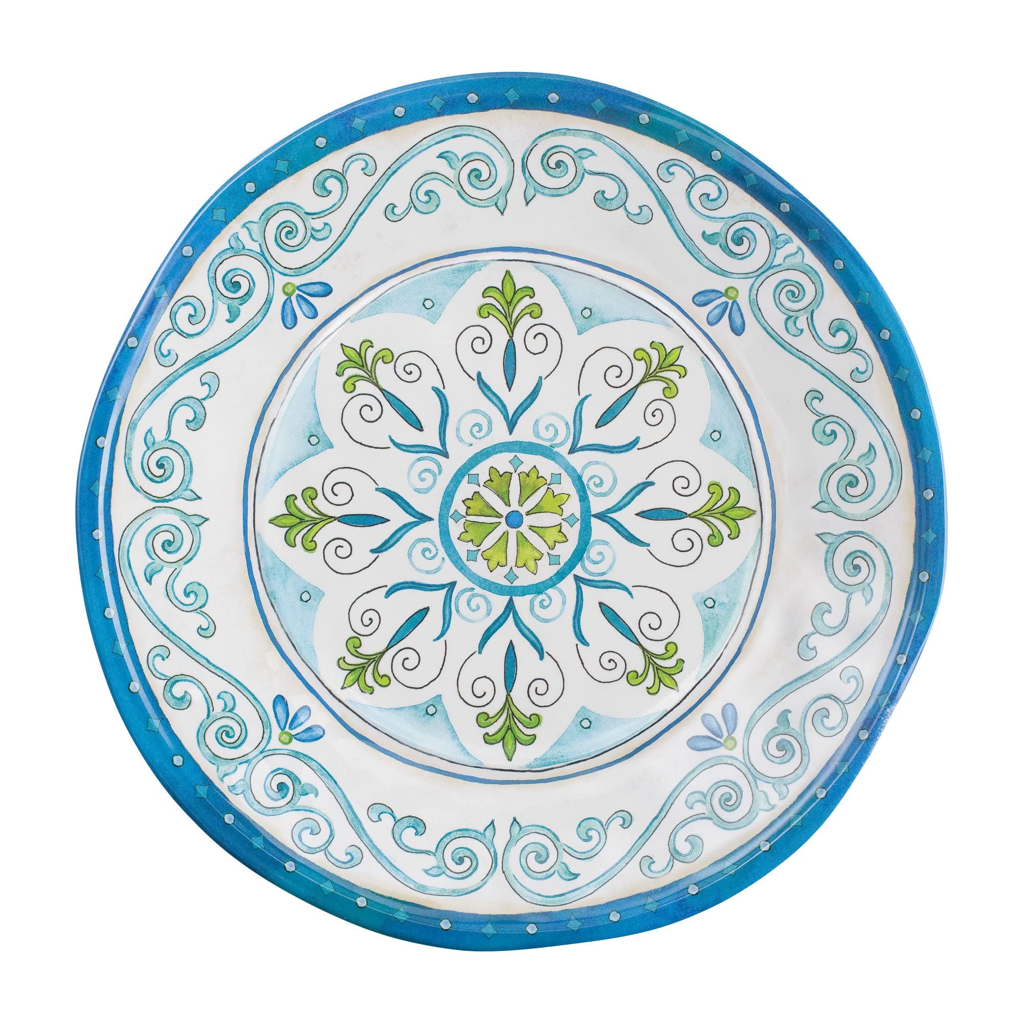 UPware 12-Piece Medallion Floral Melamine Dinnerware Set - Durable Outdoor Dishes, Plates & Bowls for 4 - Shatterproof Blue Tableware - Perfect for Picnics, Camping & Outdoor Dining
