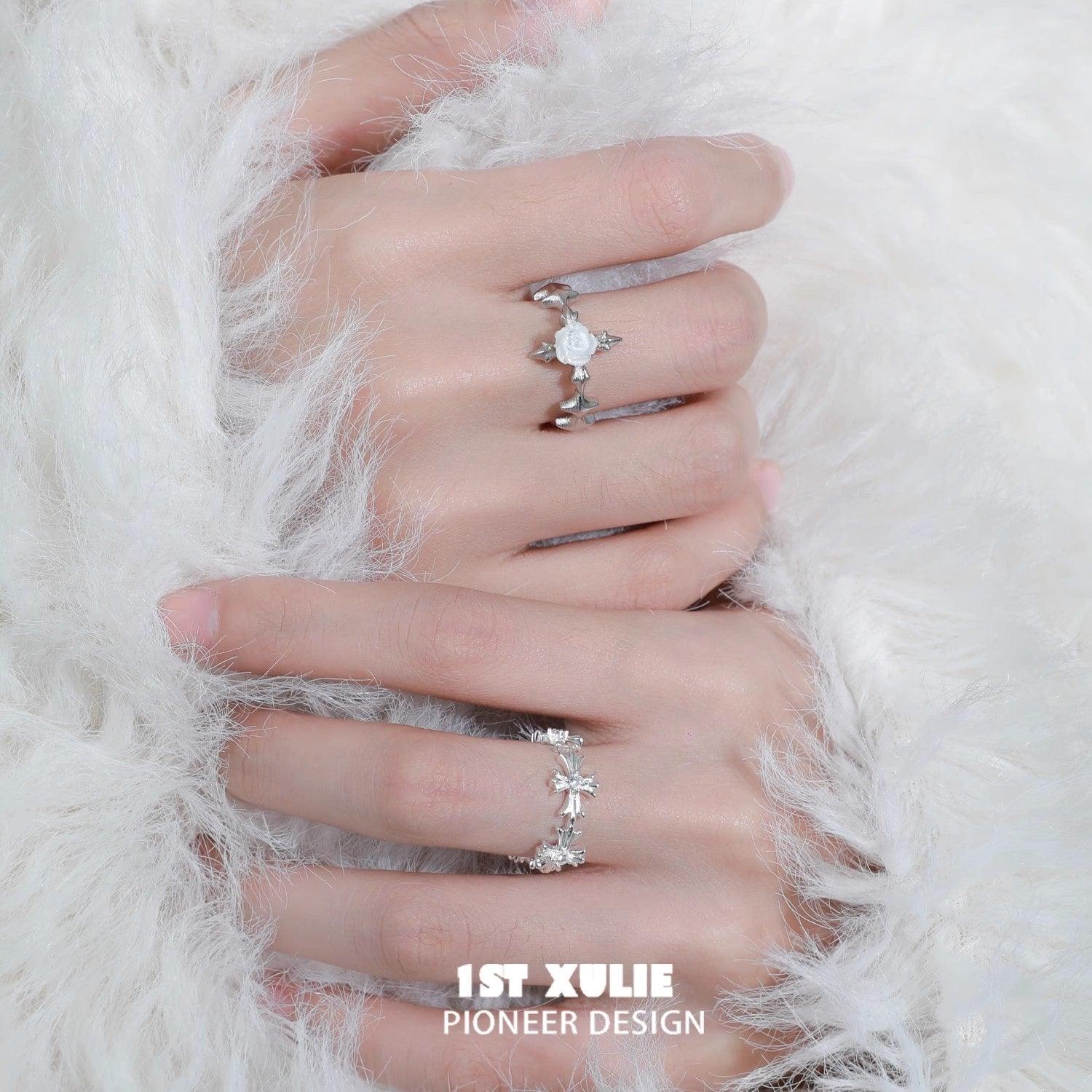 Rose Believer S925 Sterling Silver Zircon Open Ring for Women - Elegant Adjustable Finger Ring for Valentine's Day, Anniversary, Wedding, Party & Everyday Wear