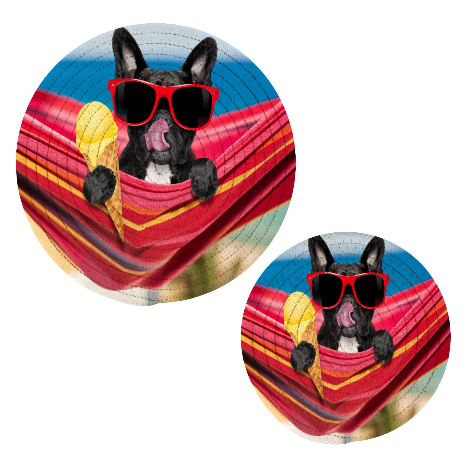 French Bulldog Heat Resistant Trivets Set of 2 - Cotton Woven Hot Pads for Pots, Pans & Bowls - Cute Kitchen Decor for Hot Dishes & Ice Cream Serving - Perfect for Dinner Parties, BBQ & Coffee Time