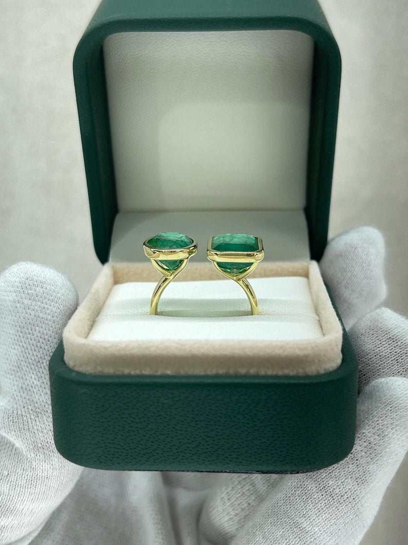8.80tcw 18K Gold Toi Et Moi Ring with Emerald & Oval Cut Deep Green Gemstones | Vintage Inspired Engagement Ring, Wedding Band, Anniversary Gift for Her