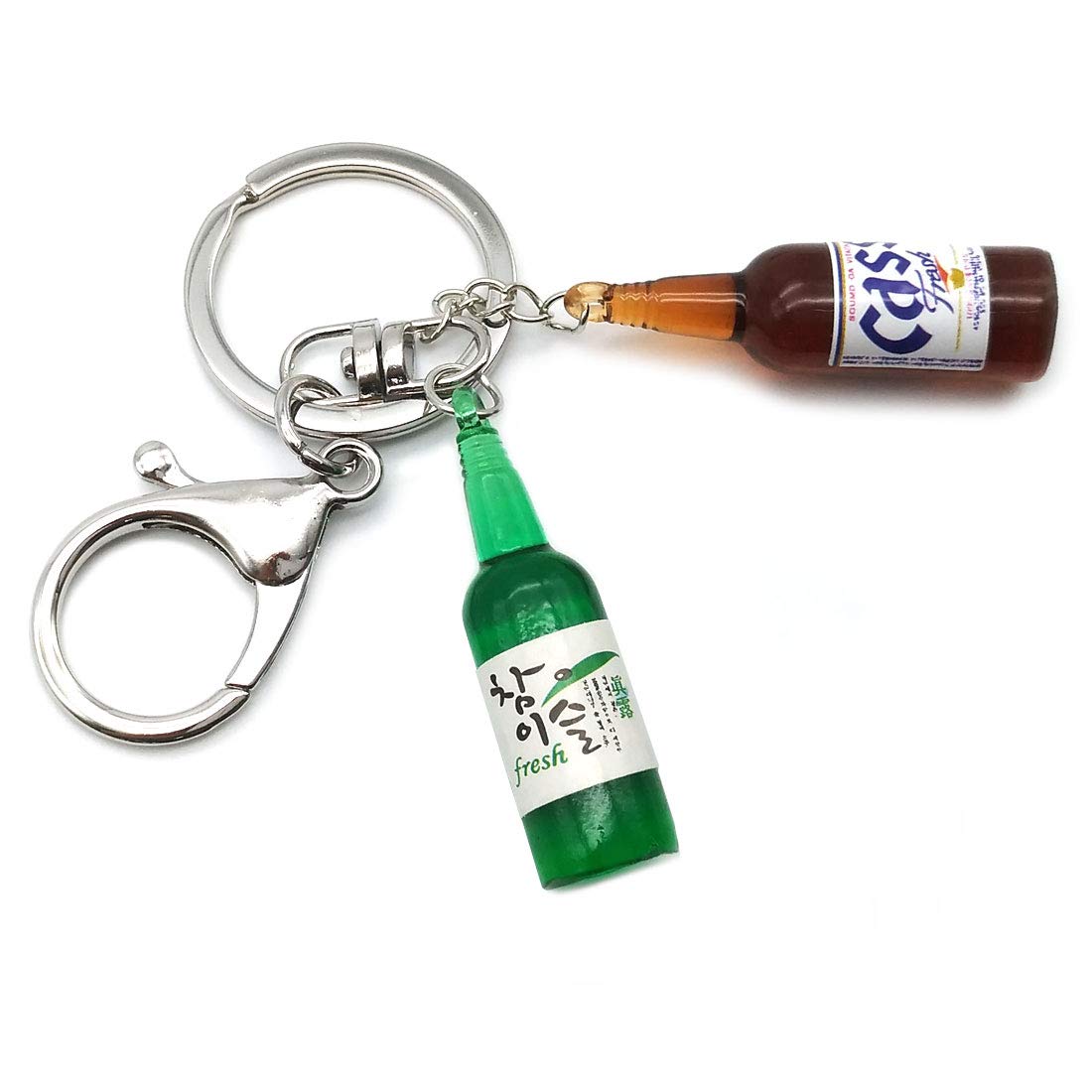 GARASANI Mini Soju & Beer Bottle Keychain - Unique Korean Alcohol Bottle Key Ring for Keys, Bags & Gifts - Perfect for K-Pop Fans, Party Favors & Collectors