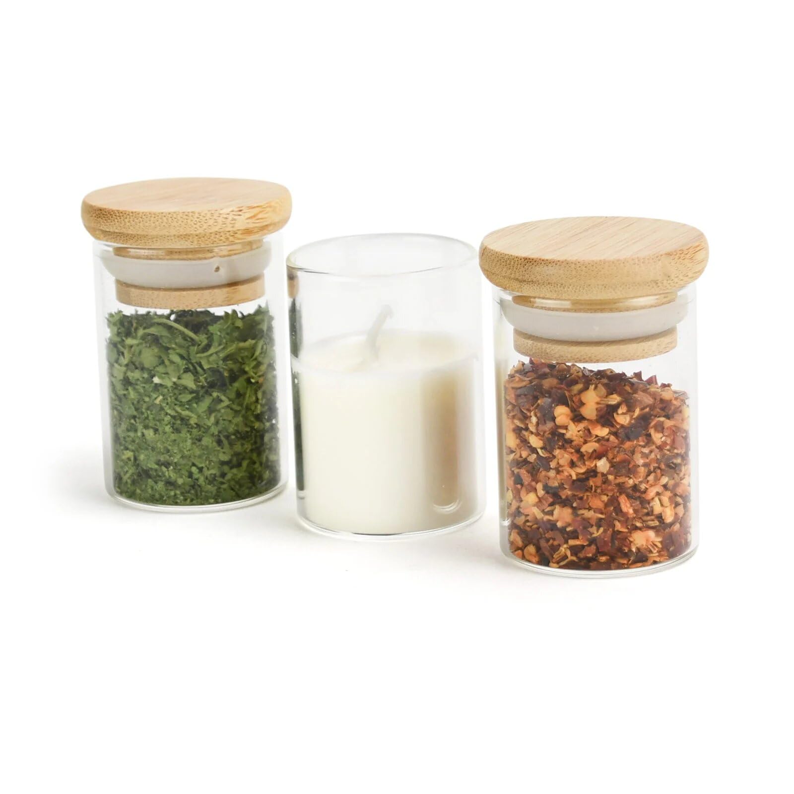 4oz/118ml Bamboo Lid Airtight Glass Jars - 7 Grams - 120 Count Food Storage Containers for Candles, Spices, Herbs, Candy, Cookies, Rice | Perfect for Kitchen Pantry Organization, DIY Candle Making & Bulk Food Storage