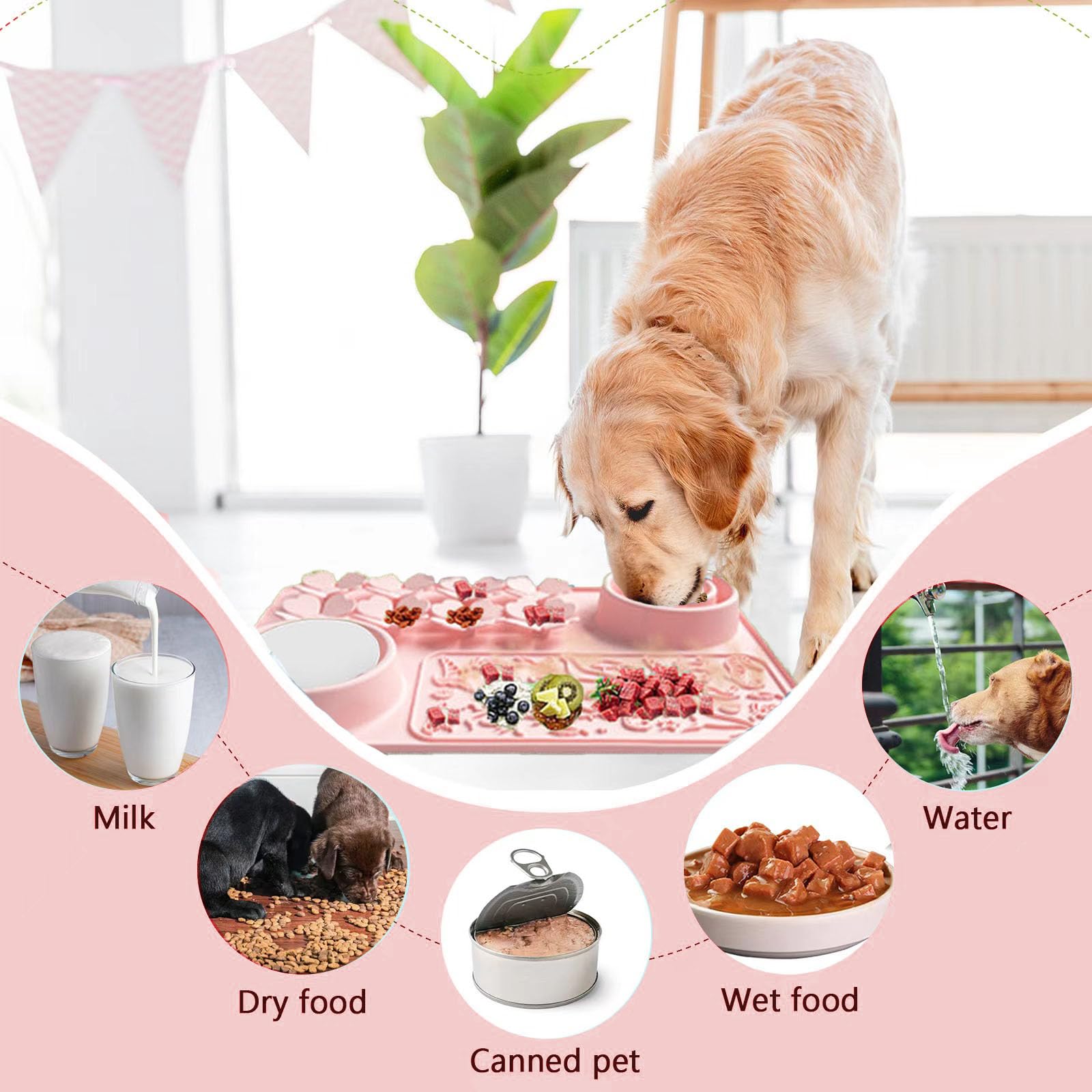 **Silicone Pet Mat with Suction Cups for Dogs & Cats - Non-Slip Slow Feeder Mat for Anxiety Relief, Training, Bathing & Grooming | Durable & Easy to Clean | Perfect for Mealtime, Playtime & Vet Visits (Pink)**