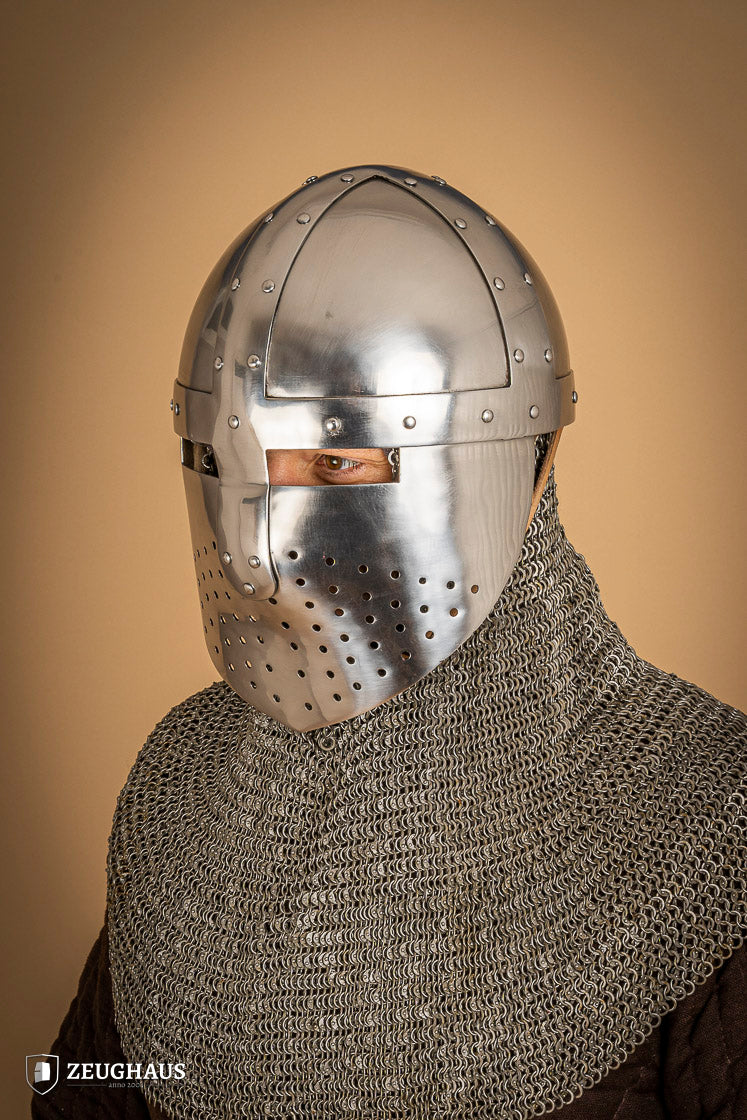 Medieval Spangenhelm Helmet with 2mm Polished Steel Face Guard - Perfect for LARP, Cosplay, and Historical Reenactments