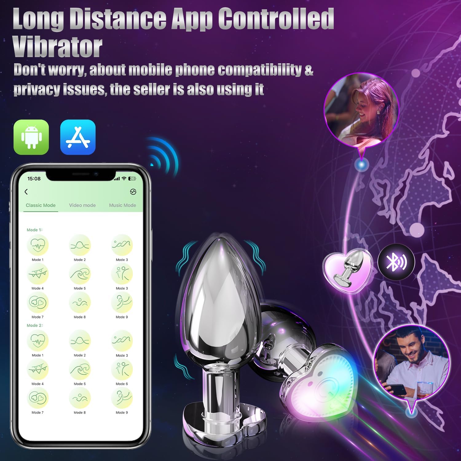 Vibrating Anal Plug with Remote Control & Heart Light - App Controlled Prostate Massager for Couples, Anal Trainer for Men & Women | Perfect for Solo Play, Couples Fun & Sensual Exploration