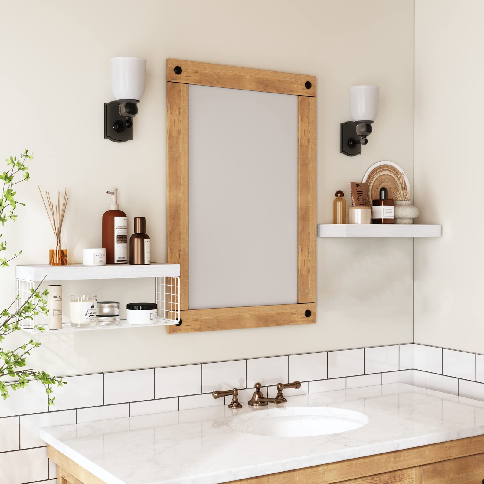 White Floating Bathroom Shelves Over Toilet - 16 Inch Wall Mounted Farmhouse Shelves Set of 2 with Toilet Paper Storage - Perfect for Small Bathrooms, Powder Rooms & Farmhouse Style Decor
